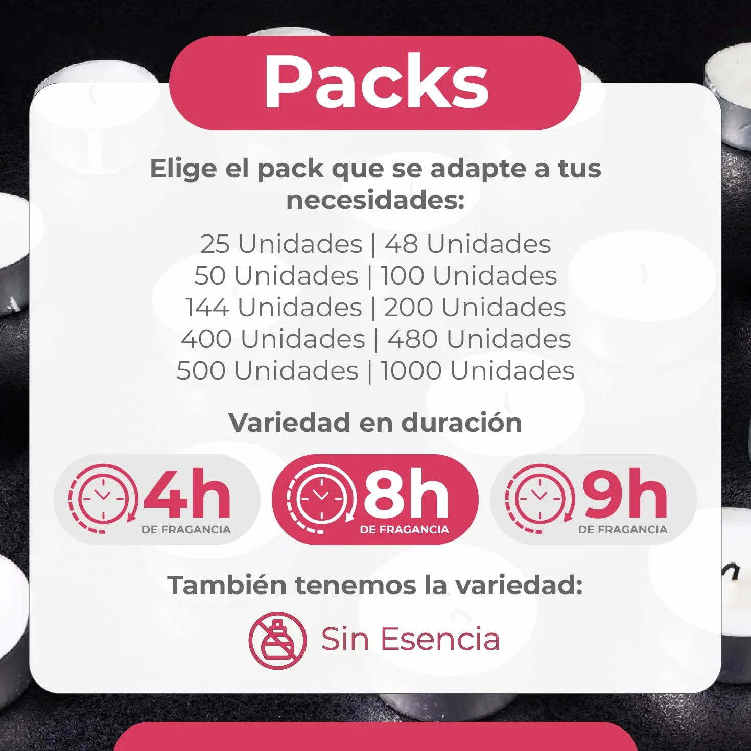Velas de Té Blancas Pack 100 Unidades 8 Horas Duración Sin Perfume Decorativas