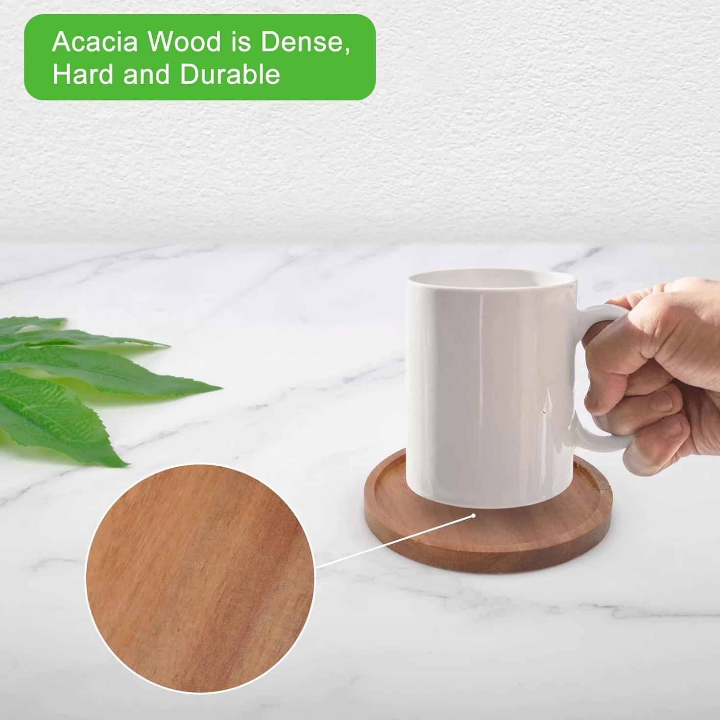 Posavasos de Madera Redonda para Vasos, Juego de 6 con Soporte, Protección de Mesa para Cualquier Tipo de Mesa