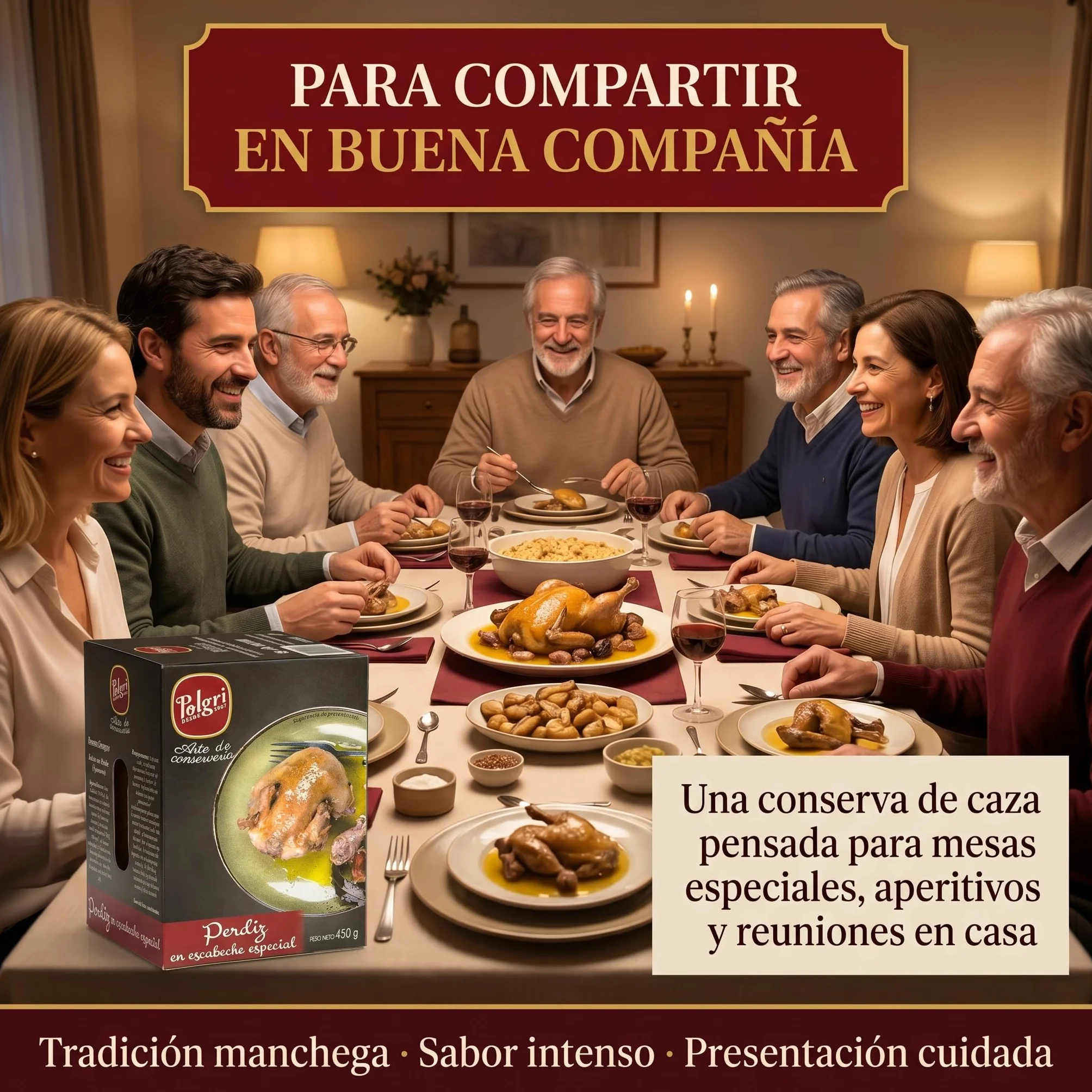 POLGRI Perdiz en Escabeche Conserva de Caza 450 g Lata Estuchada Plato Preparado Receta Manchega