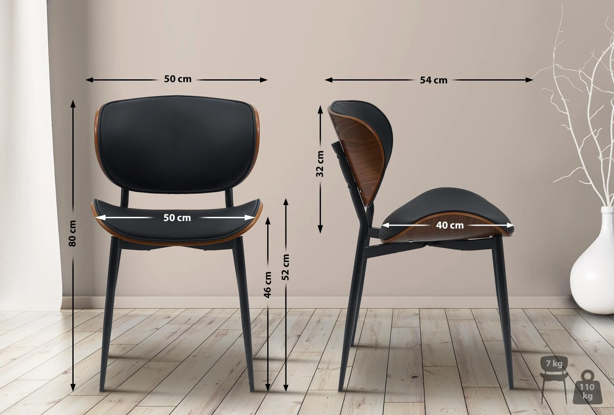 CLP Juego de 2 Sillas de Visita Enid con Respaldo y Tapizado - Sillón de Comedor Polipiel o Tela, Color Nuez/Negro