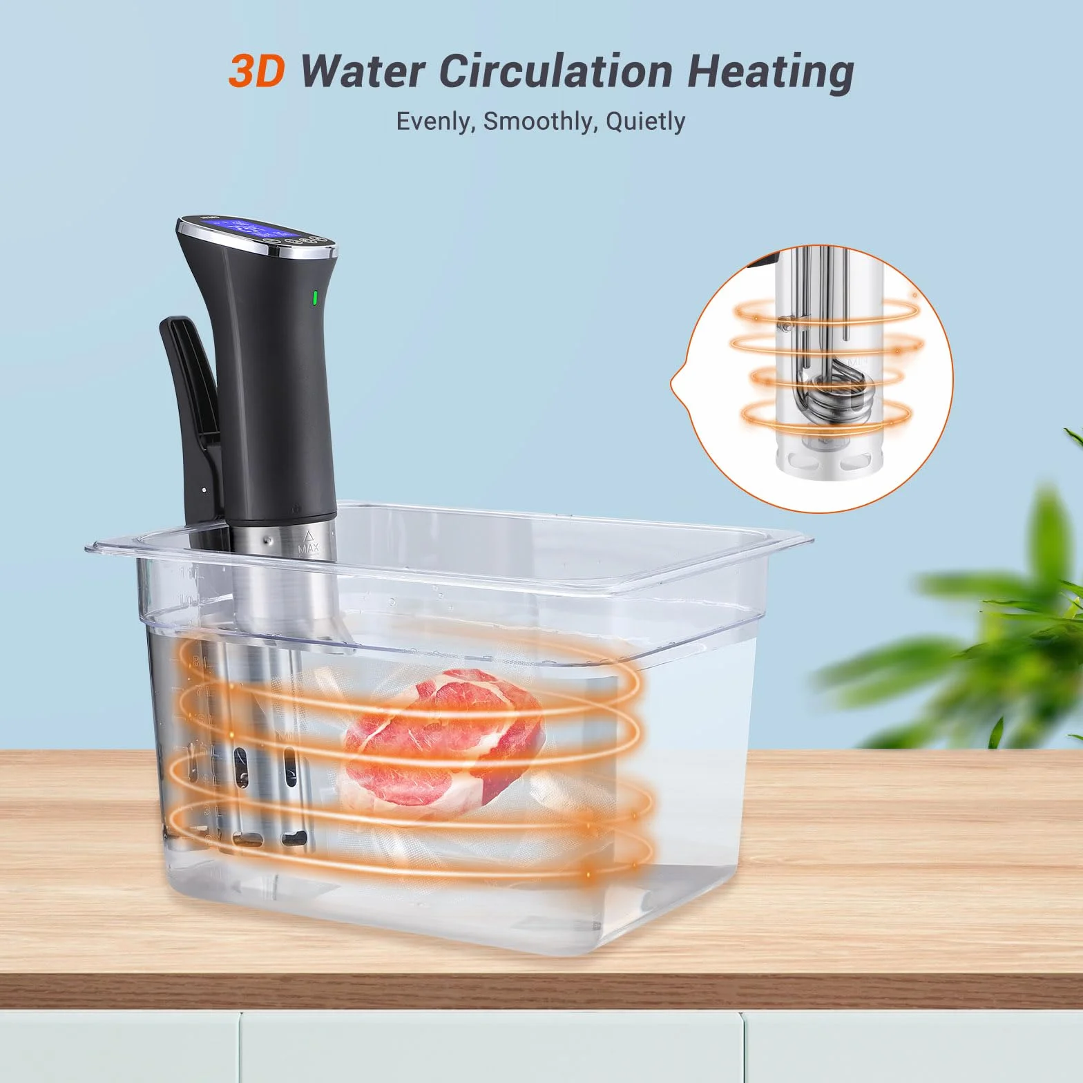 Sous Vide, Sous Vide Stick ISV-300W WLAN Dispositivo de cocina profesional, hilo de baja temperatura 0-90℃ | Recetas de aplicaciones, IPX7 impermeable, ±0.1 °C temperatura precisa y constante