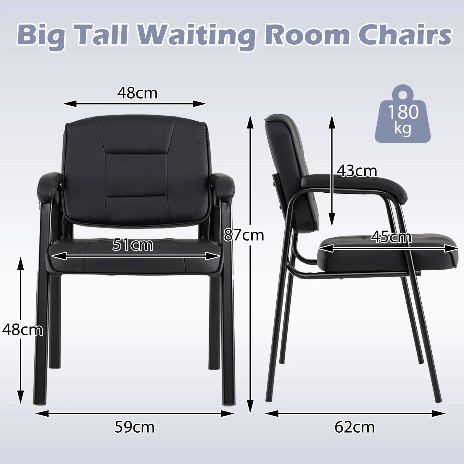 GIANTEX Juego de 2 Sillas de Reuniones, Sillas de Conferencias, Respaldo y Asiento Acolchados de Piel Sintética, Carga 180 kg, Negro