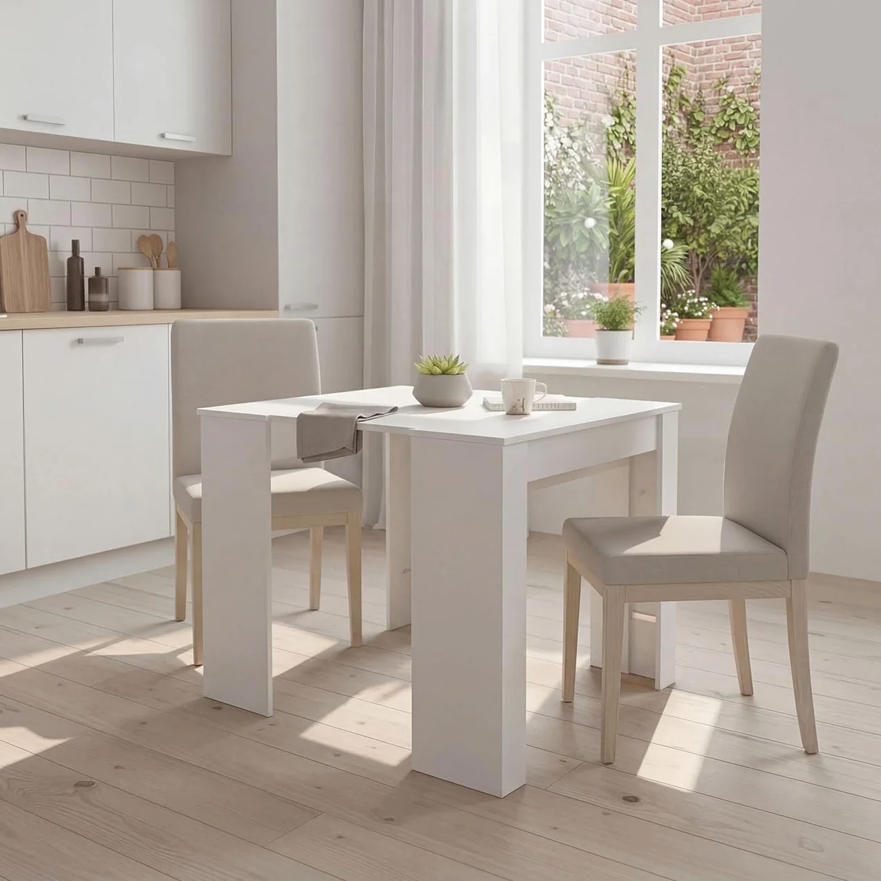 duehome | Mesa de Comedor, Consola, Mesa Extensible, Mesa para Salon, Recibidor o Cocina, Acabado en Blanco Artik, Modelo Denis, Medidas: 50-235 cm (Largo) x 90 cm (Ancho) x 78 cm (Alto)