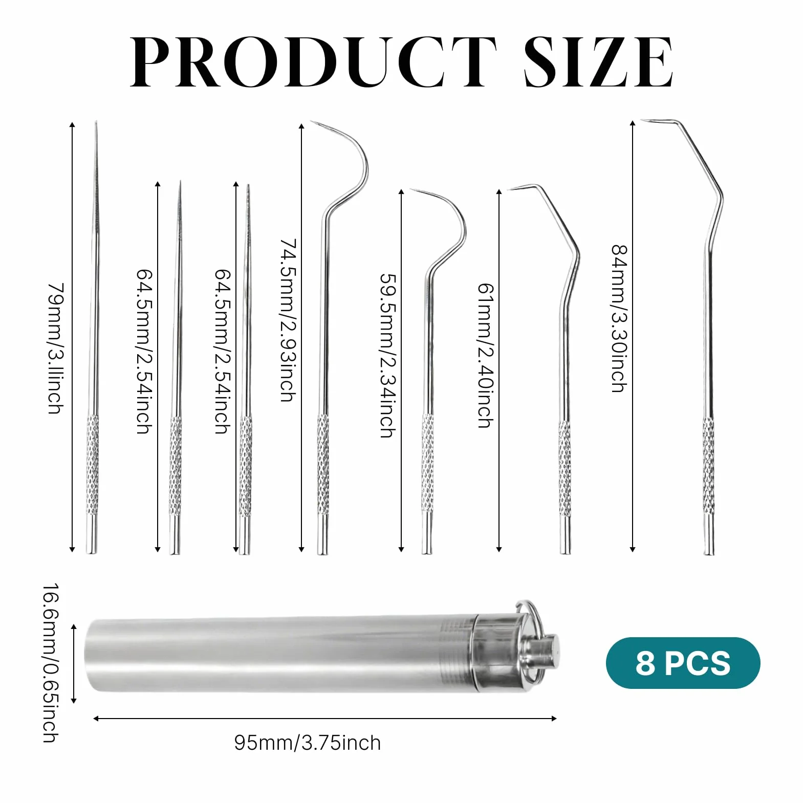 8 pcs Palillos de Dientes de Titanio Reutilizables con Estuche Portátil, palillos metálicos para limpieza dental, camping, picnic y viaje, set multifuncional resistente y fácil de limpiar