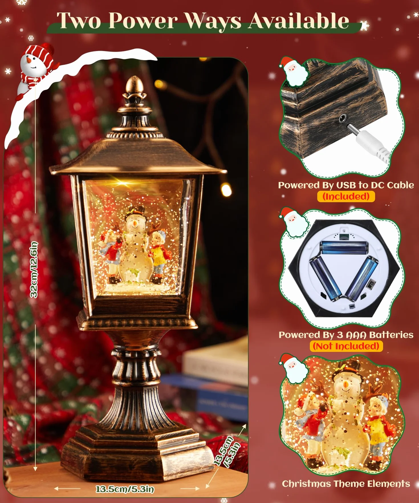 Linterna de Globo de Nieve de Navidad con música, Extra Grande Farolillo Navidad Globo de Nieve Retro Luz de Calle Linterna Musical Bola de Nieve Luz de Noche Decoraciones Regalo Caja de música