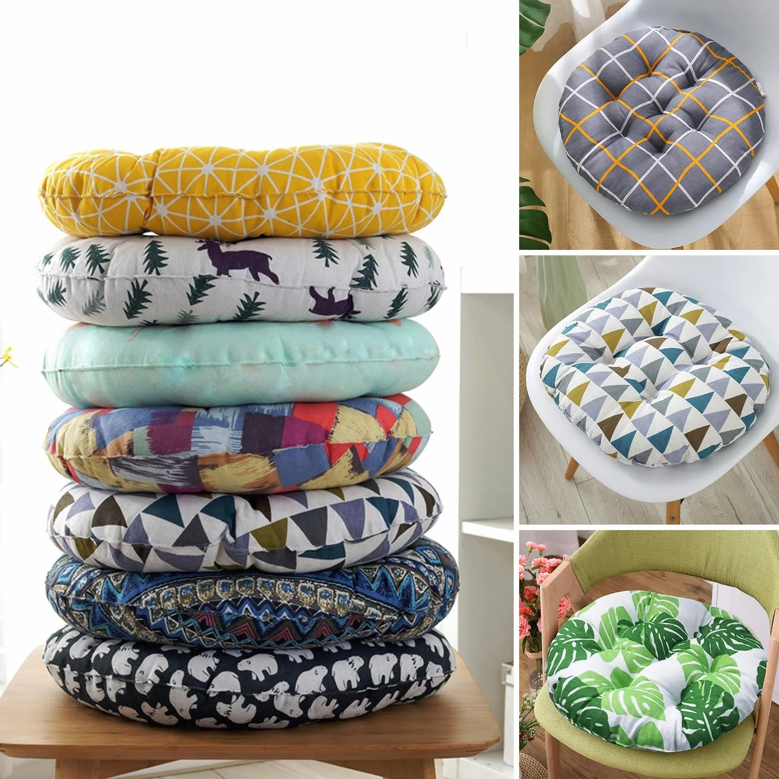 Pack 4 Cojines para Silla Grueso Tatami Redondo 45x45cm Hogar Oficina Comedor