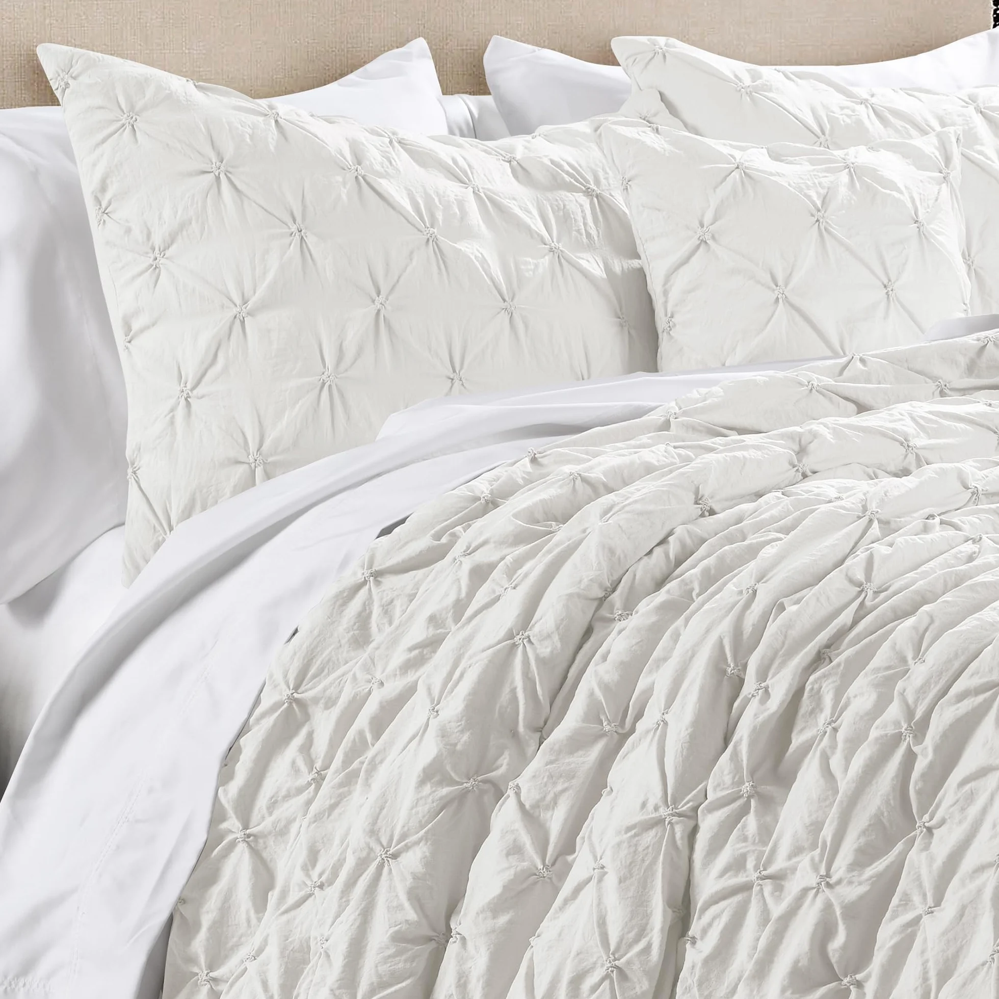 Lush Decor Pintuck Ravello Pintucks, Poliéster, Blanco, King Size