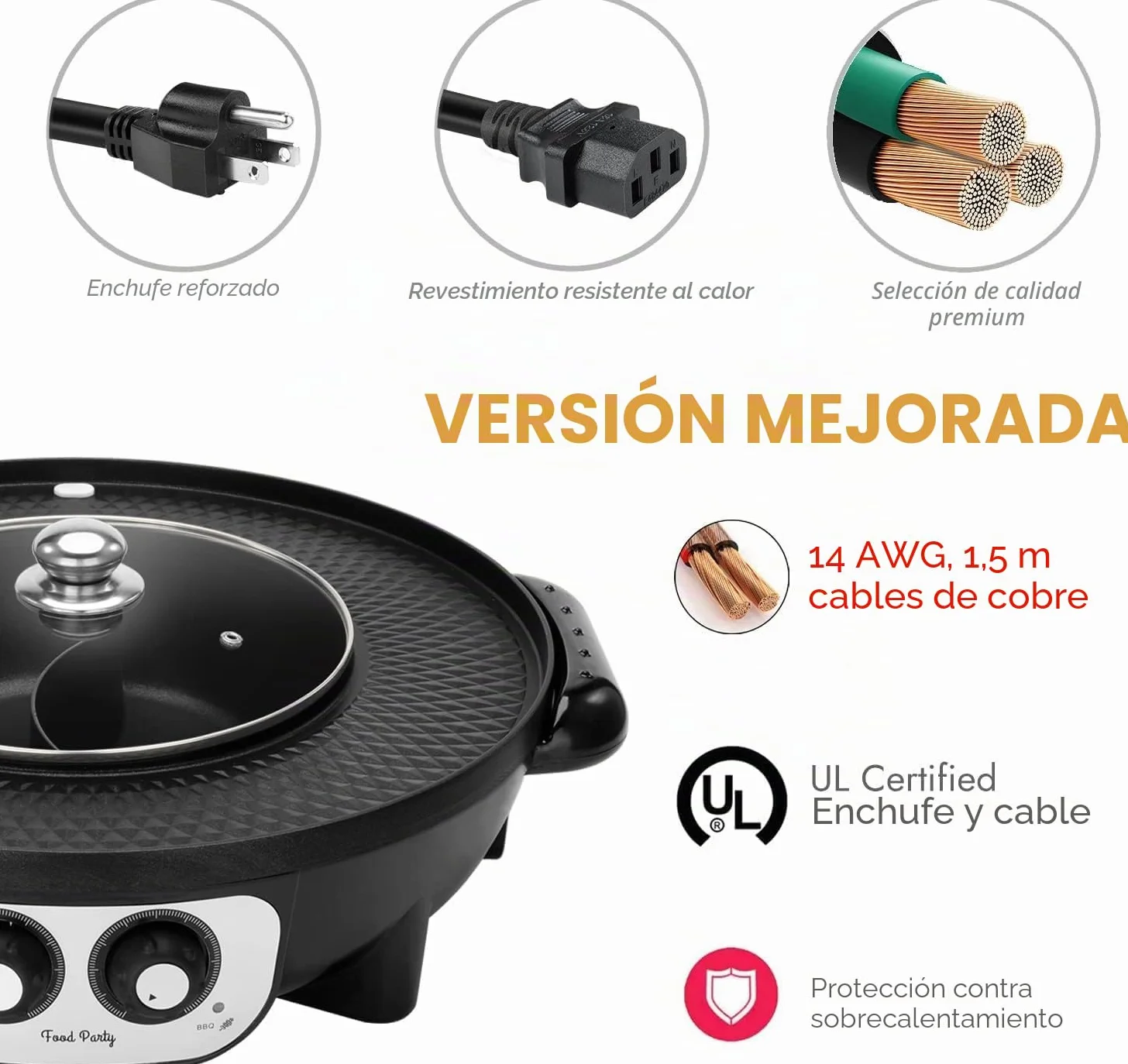 Parrilla Eléctrica sin Humo 220V 2200W 2 en 1 Hotpot Chino Korean BBQ Barbacoa Coreana de Mesa