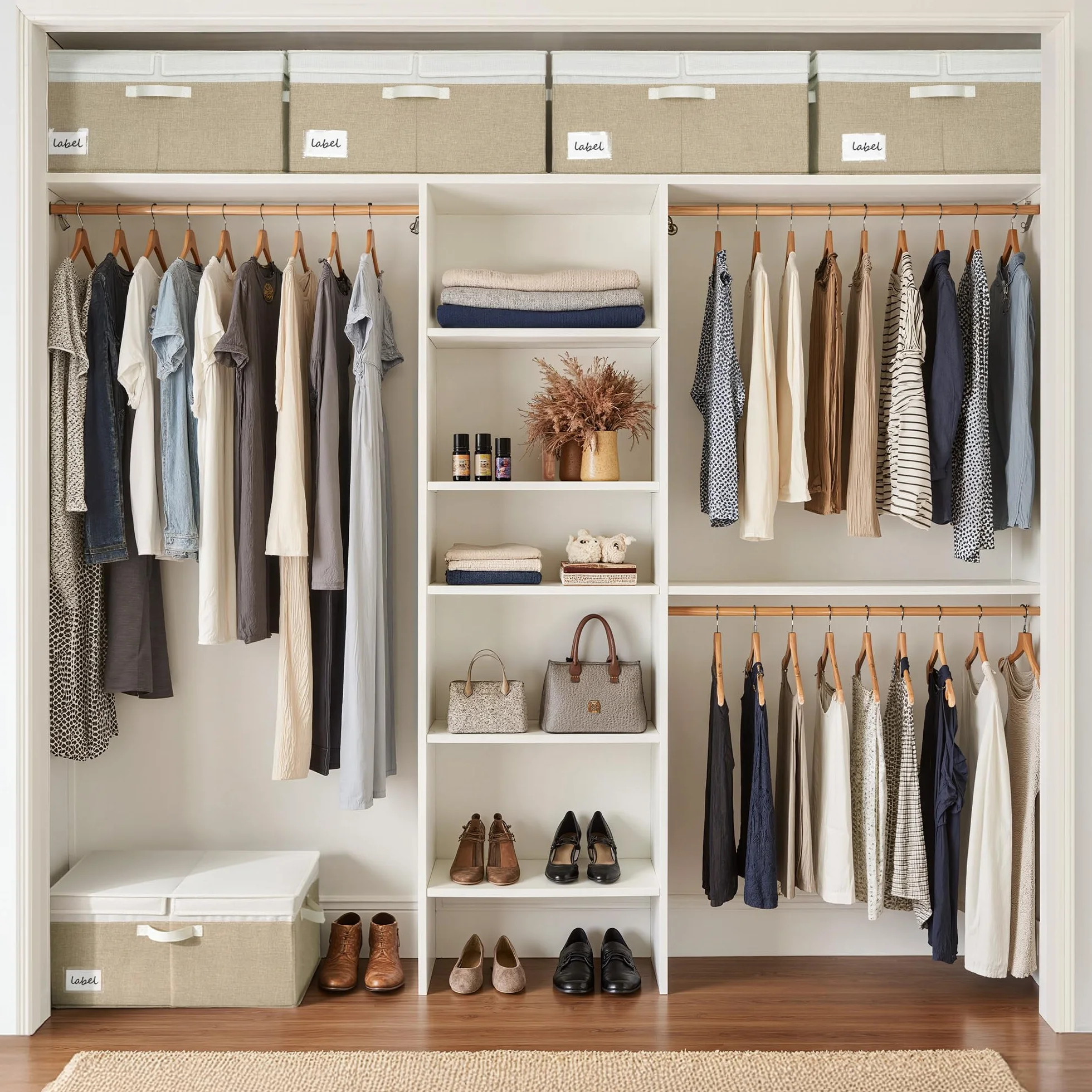GRANNY SAYS Caja de Almacenaje Grande con Tapa, Set de 1 Caja Almacenaje con Tapa, Cesto para Ropa de Armario, Grande Cesta de Tela para Organizar el Dormitorio, Plegable Decorativas, Blanco y Caqui