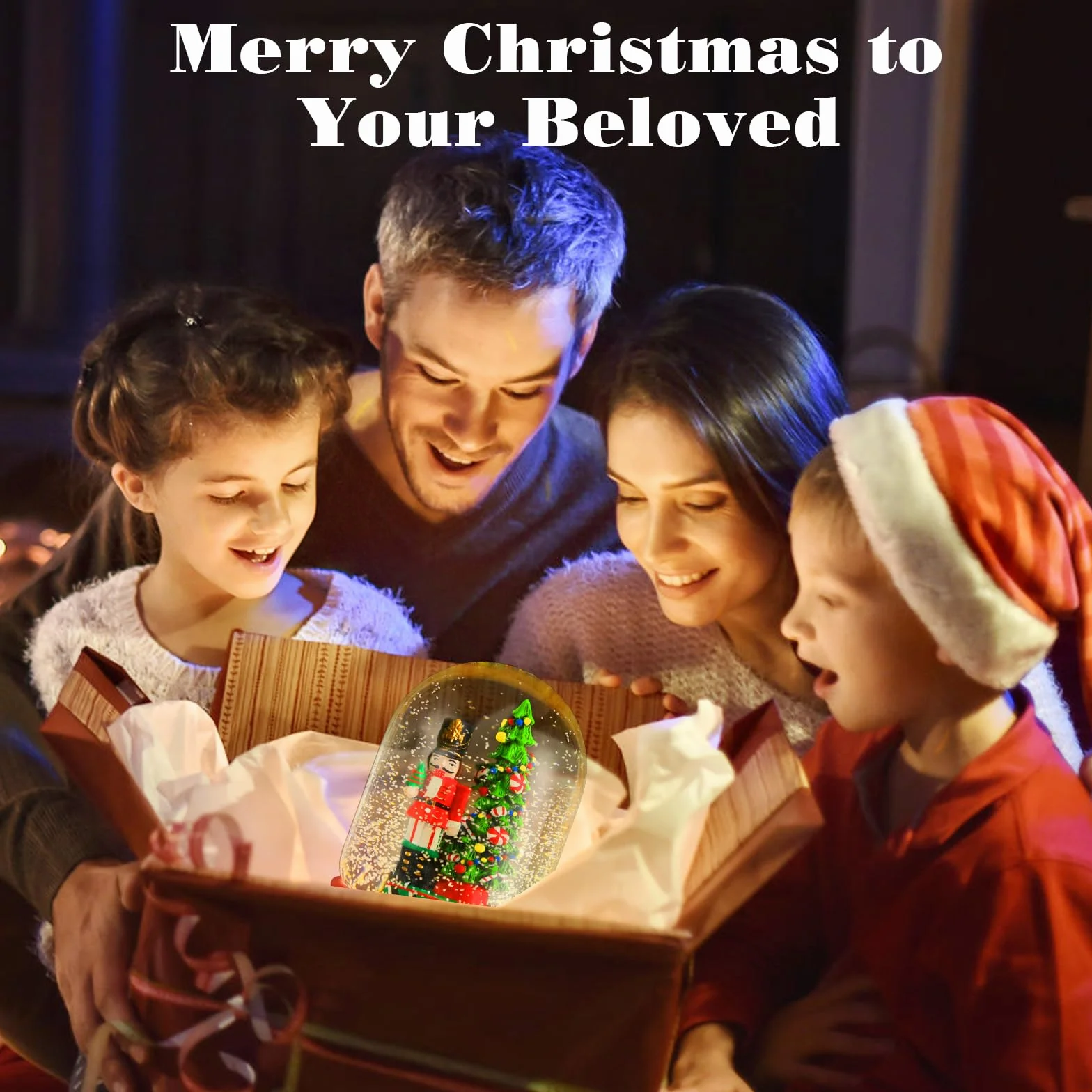 Lewondr Globo de Nieve Navideño, Globo de Cristal con 8 Canciones Navideñas, Caja de Música Eléctrica Reno con Cascanueces y árbol de Navidad, Decoración de Navidad para Chimenea de Dormitorio