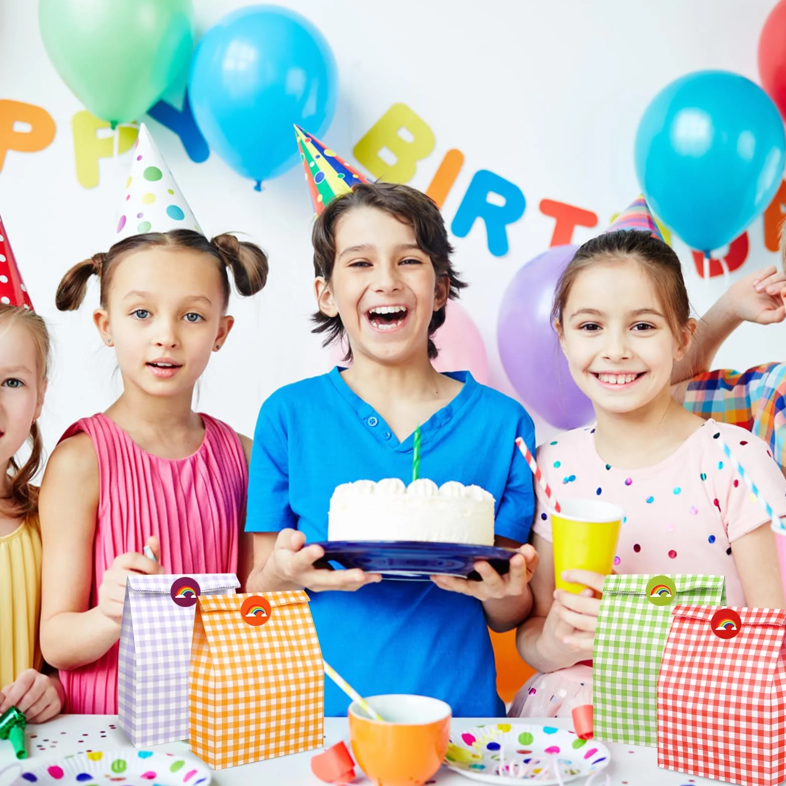 PHOGARY Bolsitas para Regalos, 40 PCS Bolsas de Papel Colores Kraft Bolsas Regalo Cumpleaños Infantil con Pegatinas para Envolver Regalos, Fiesta, Celebración, Boda, Cumpleaños