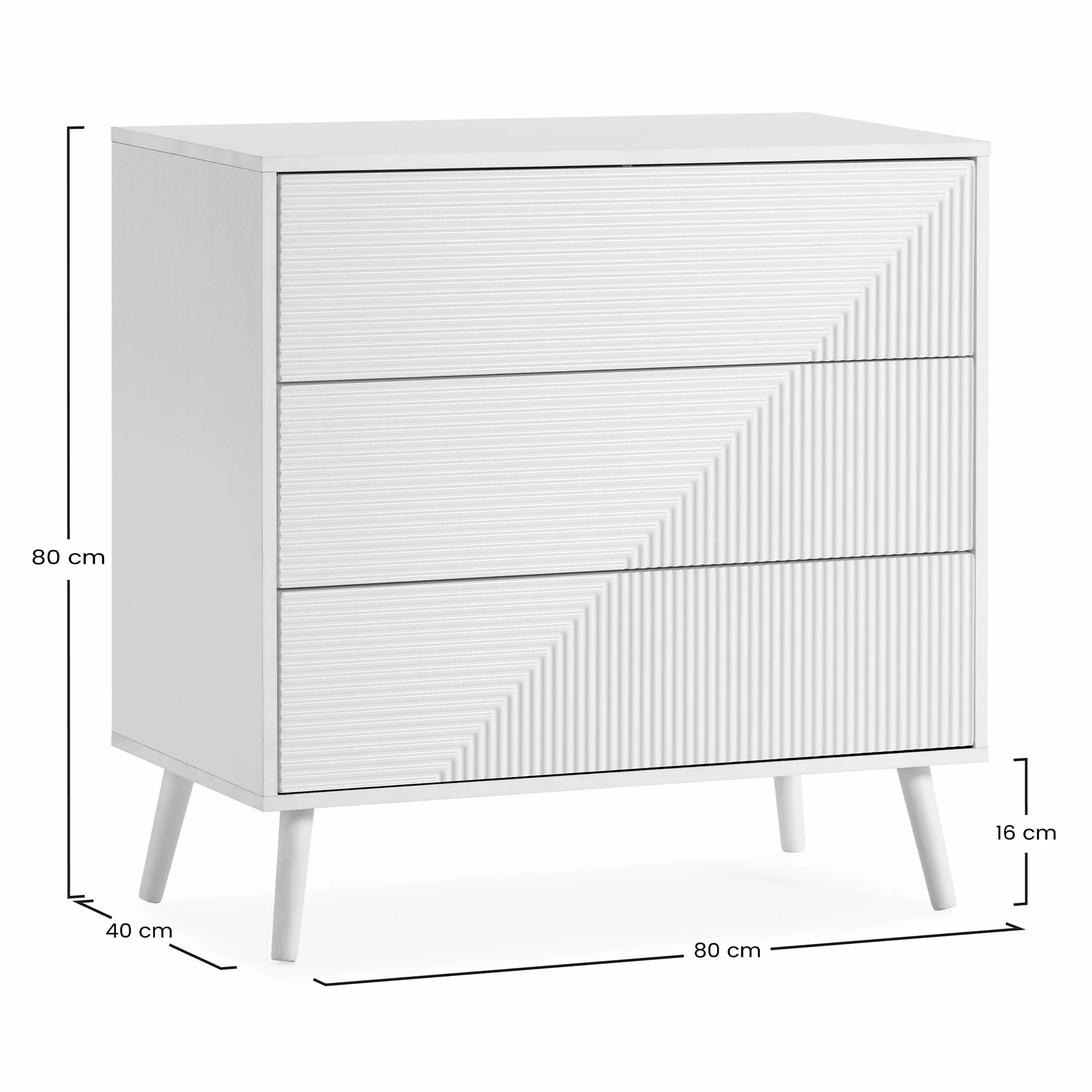 HOMN LIVING Cómoda de Noche Telmo 3 cajones Color Blanco, 80 cm (Ancho) 40 cm (Profundo) 80 cm (Altura)