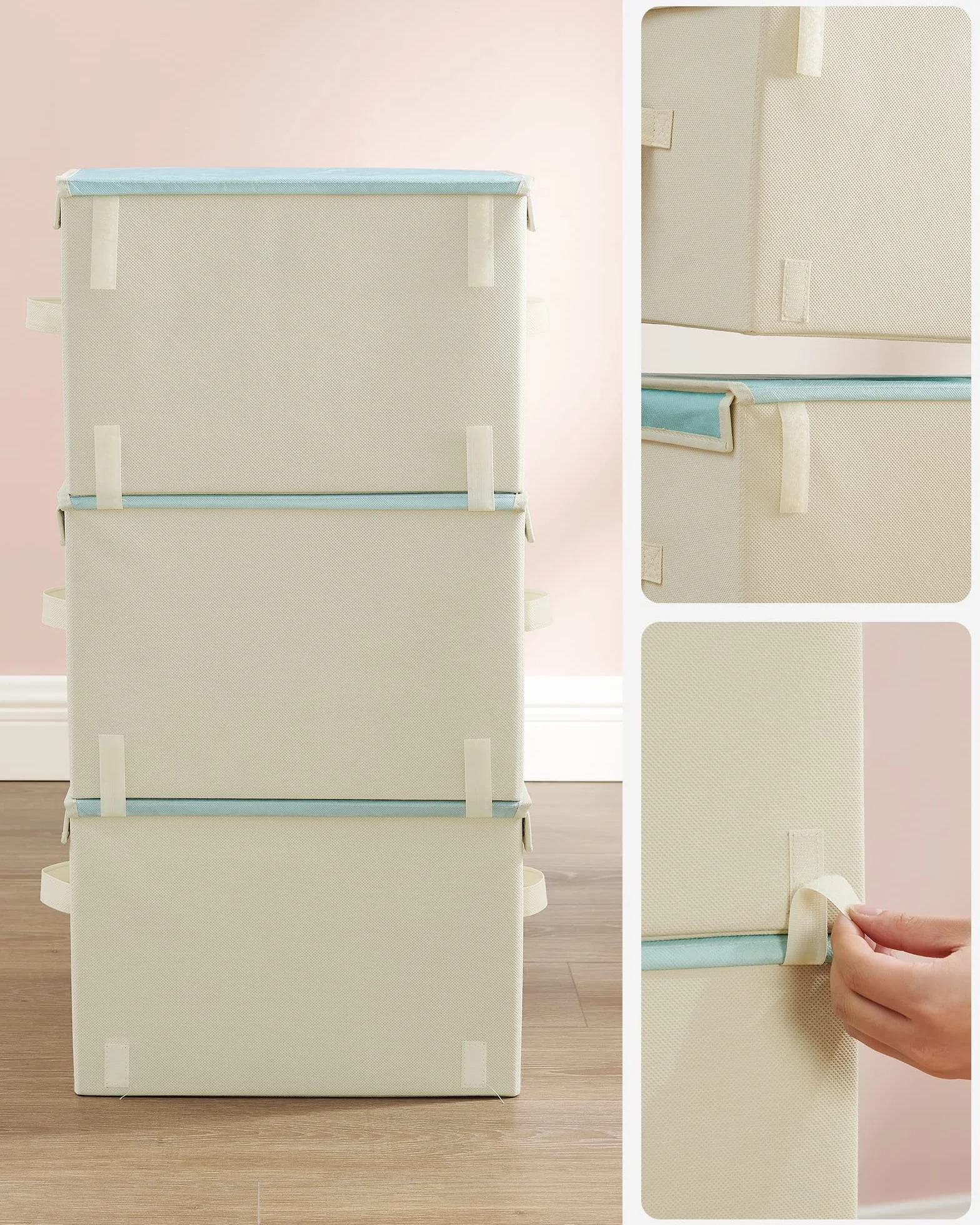 SONGMICS Cajas de Juguetes para Niños, Juego de 3 Cajas de Almacenamiento Apilables y Plegables, con Asas y Tapa Magnética, Azul