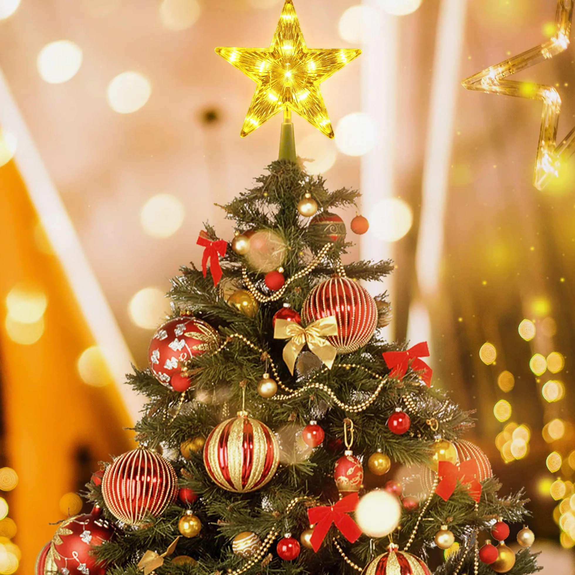 PhilzOps Estrella Copa Árbol Navidad 19.4cm 11 LED Luz Pilas Blanco Cálido Decoración Navideña