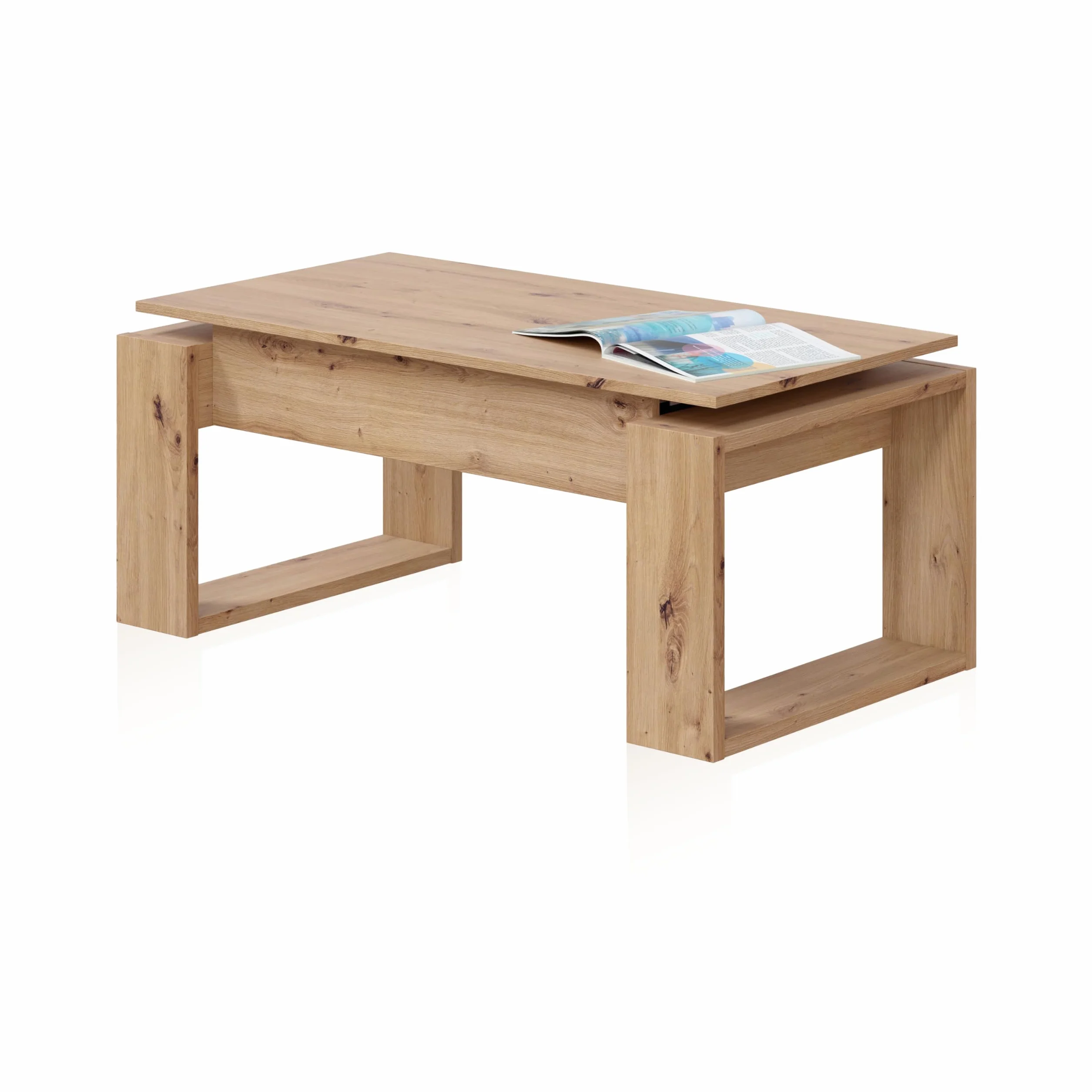 duehome | Mesa de Centro elevable, Mesita para Salon, Mesa Auxiliar, Modelo Neo, Acabado en Color Roble Nodi, Medidas: 105 cm (Largo) x 55 cm (Ancho) x 45-54 cm (Alto)