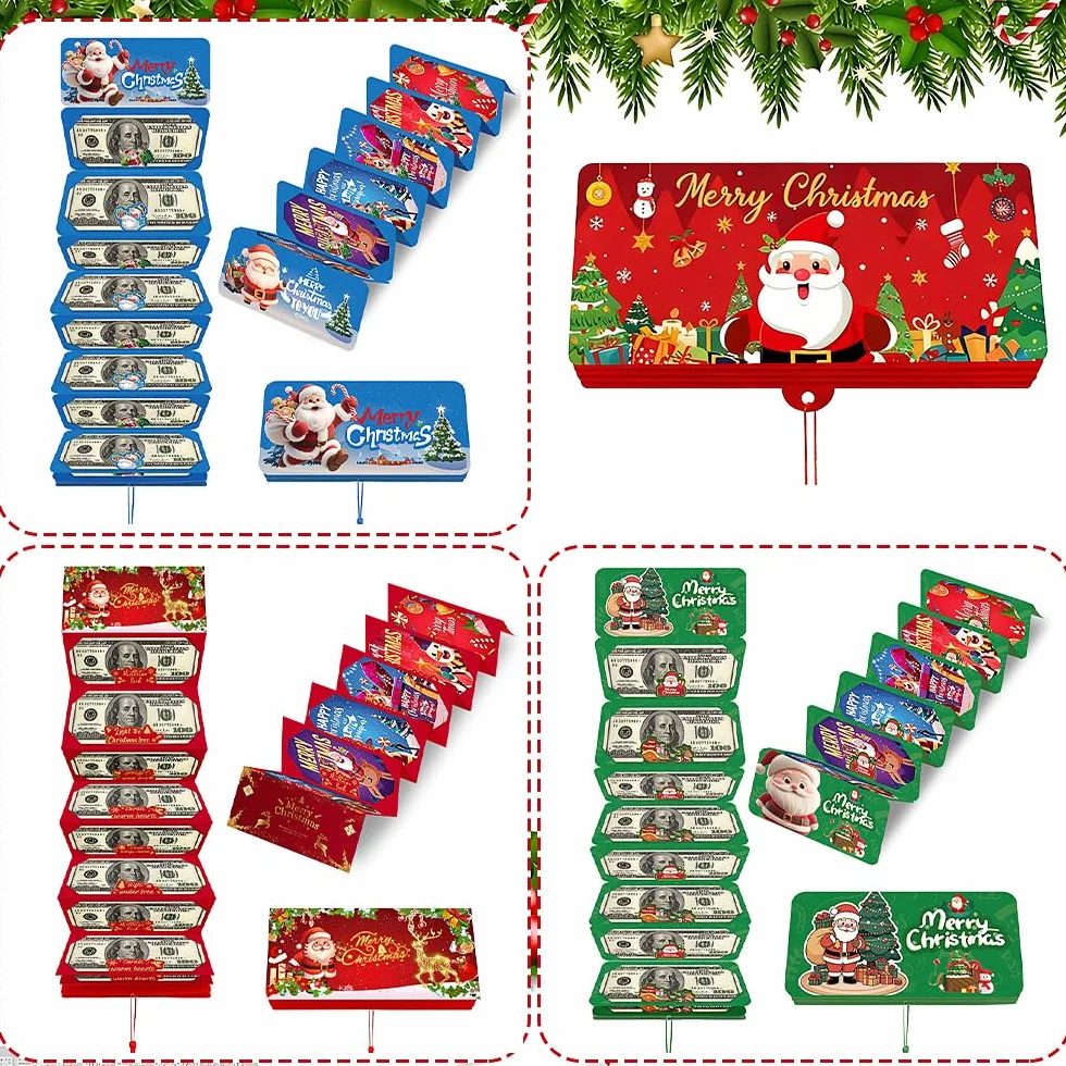 3 unidades de regalos de dinero de Navidad, dinero de Navidad con 10 compartimentos, regalo de dinero, tarjetas de Navidad, soporte para dinero en efectivo, adecuado para familiares y amigos
