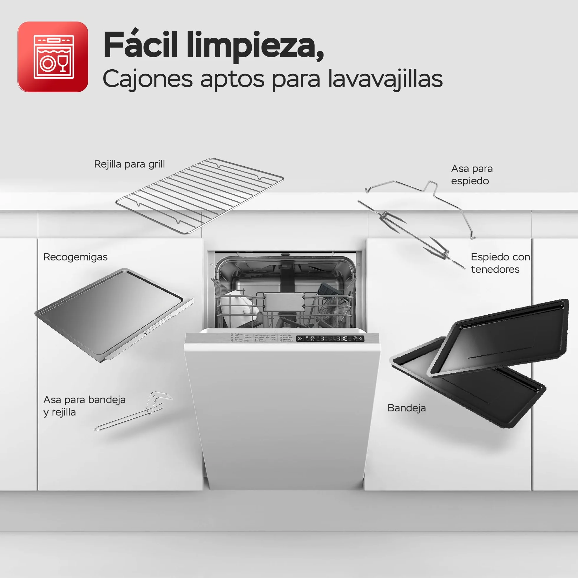 TurboTronic Horno de Convección 35L 1600W con Asador Giratorio, Sobremesa Compacto, 2 Bandejas