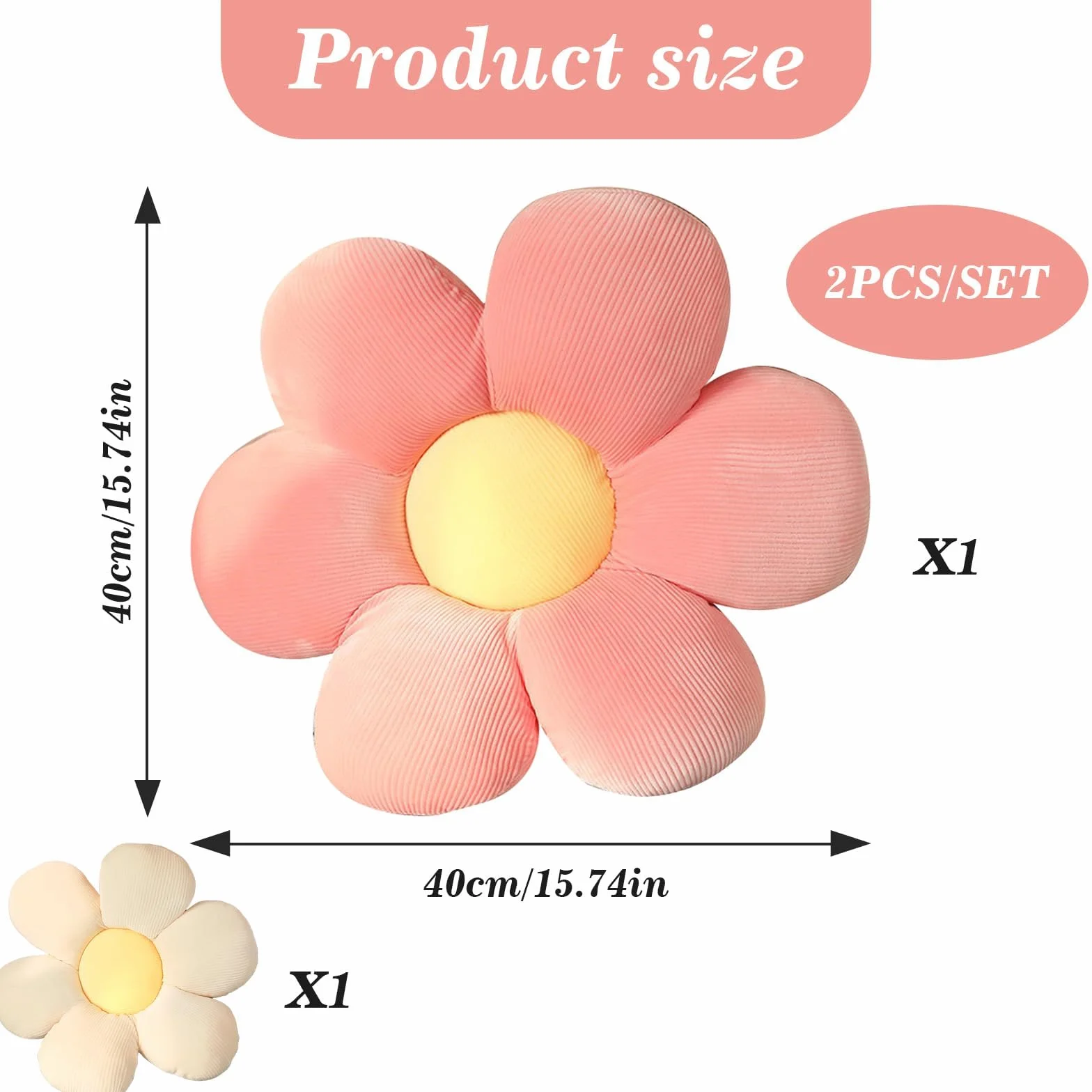 Cojines Decorativos 40x40cm Felpa Rosa y Blanco para Sofá Dormitorio Sala de Estar