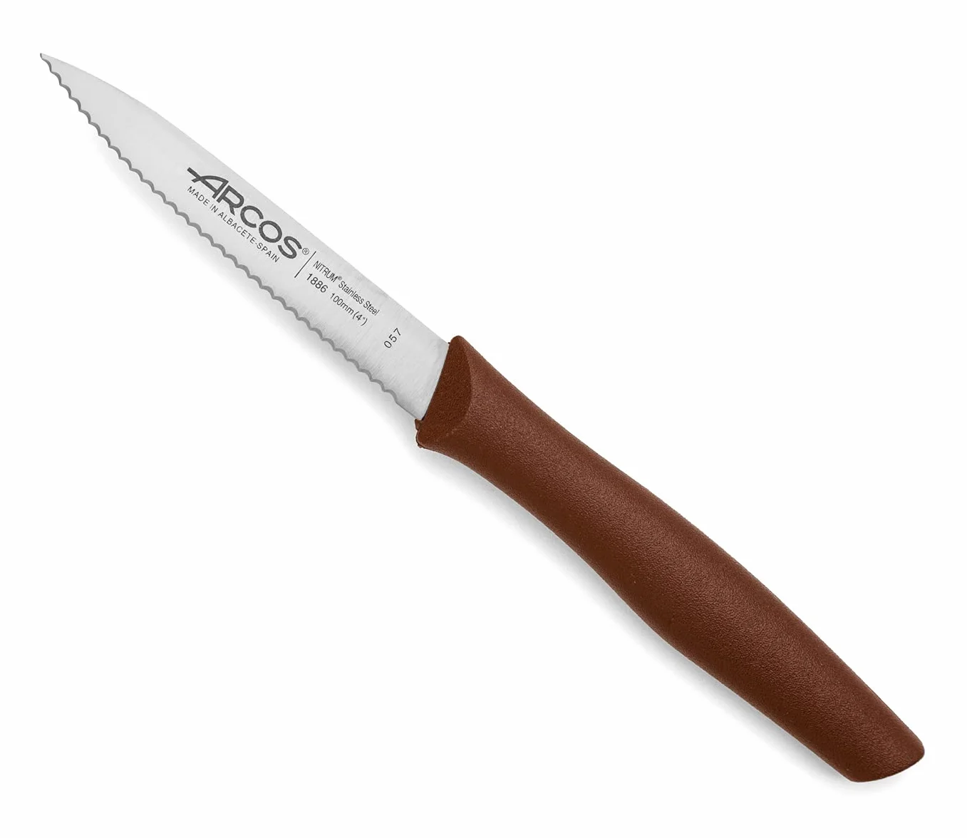 Arcos Serie Nova Cuchillo Mondador Hoja Serrada Acero Inoxidable 100 mm Mango Polipropileno Marrón