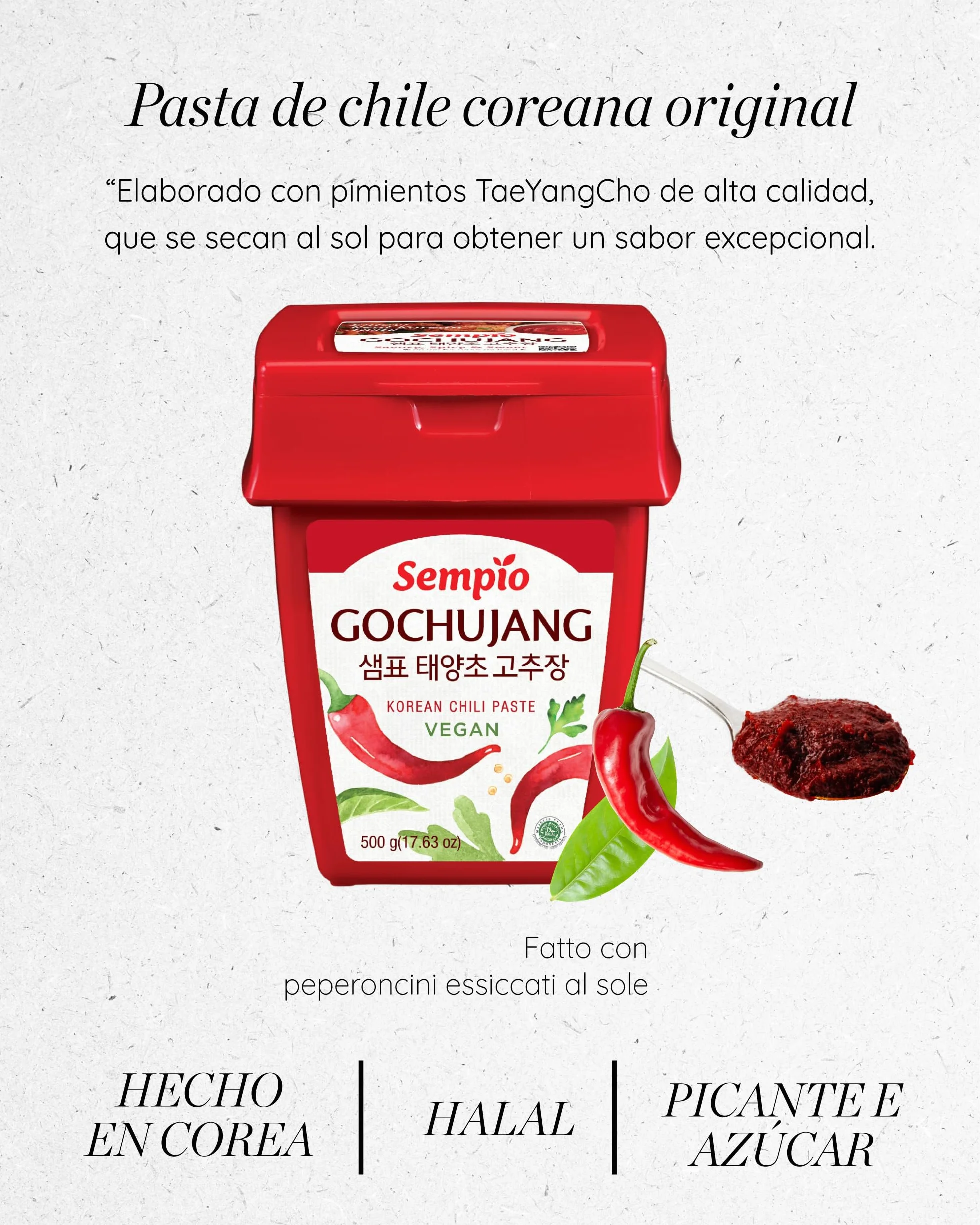 Pasta de Chile Coreana Sempio 500g - Salsa de Pimienta Roja Dulce y Picante para Tteokbokki