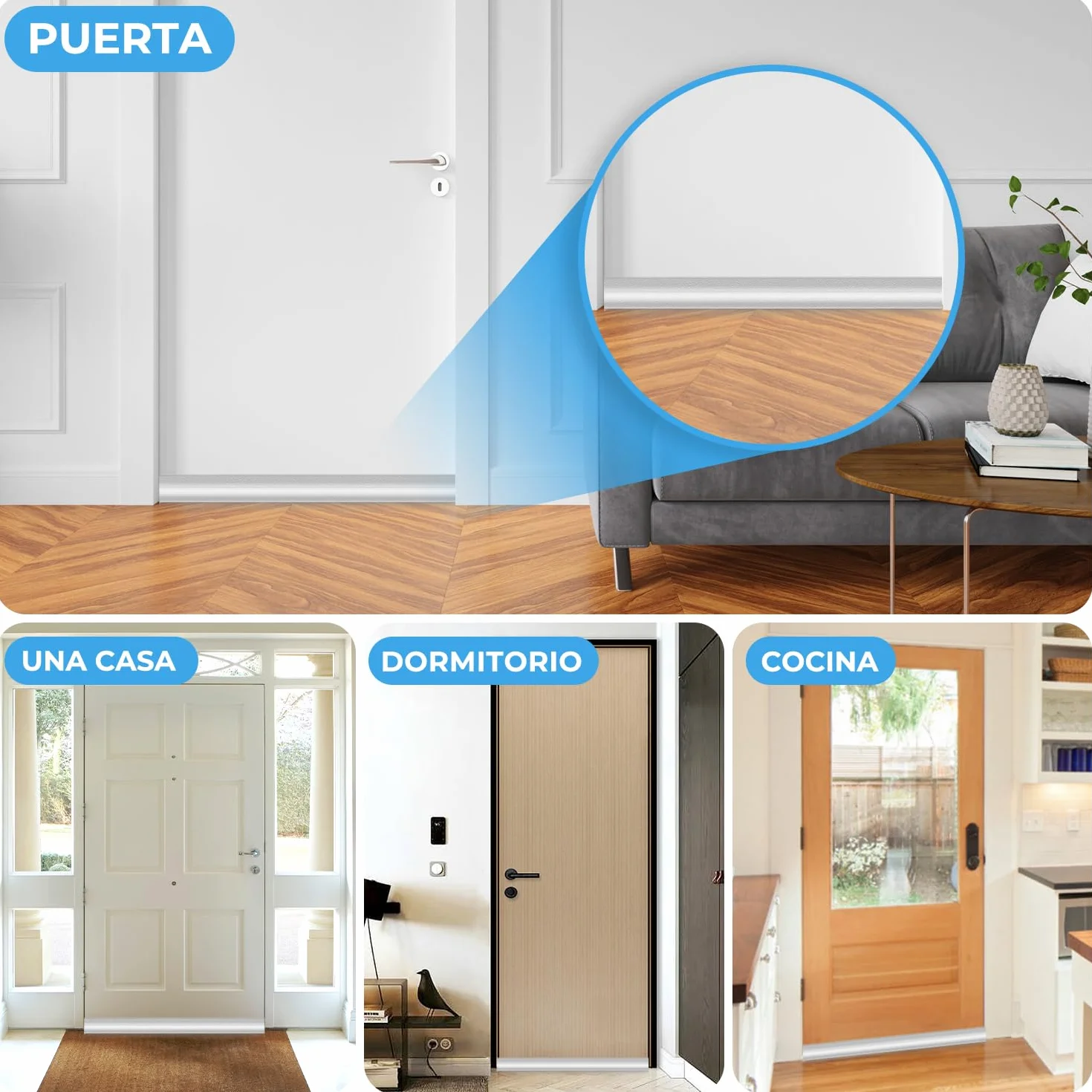 Burlete para Puertas 96 cm, Tope para Puertas, Burlete Bajo Puerta, Aislamiento Acústico, 3 Piezas Blanco