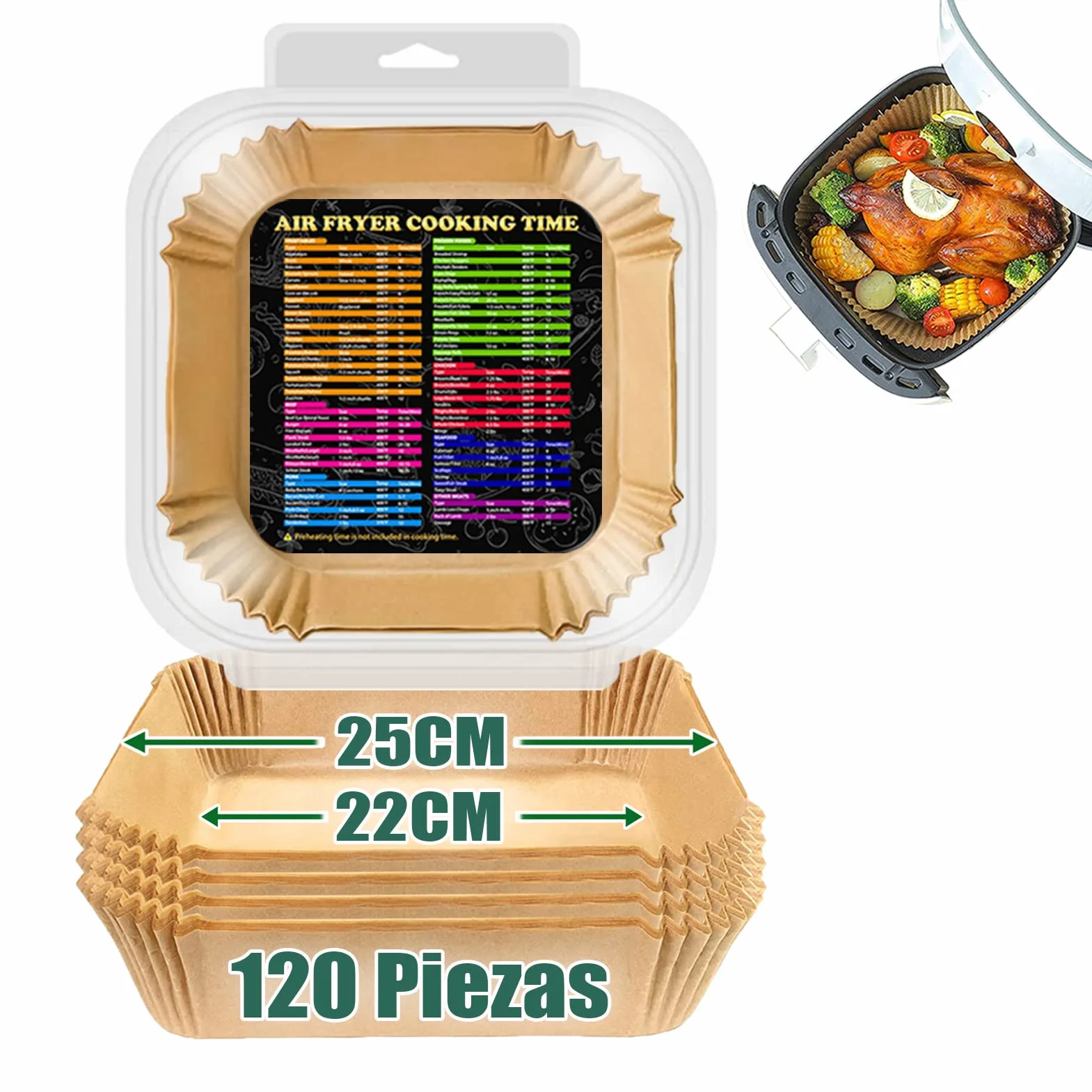 Papel Para Freidora de Aire para Cecotec Freidora de Aire 6L, Papel Air Fryer Cuadrado 22-25CM Papel Freidora Aire, Antiadherente Desechable Papel de Pergamino para Freidora y Microondas Sartén