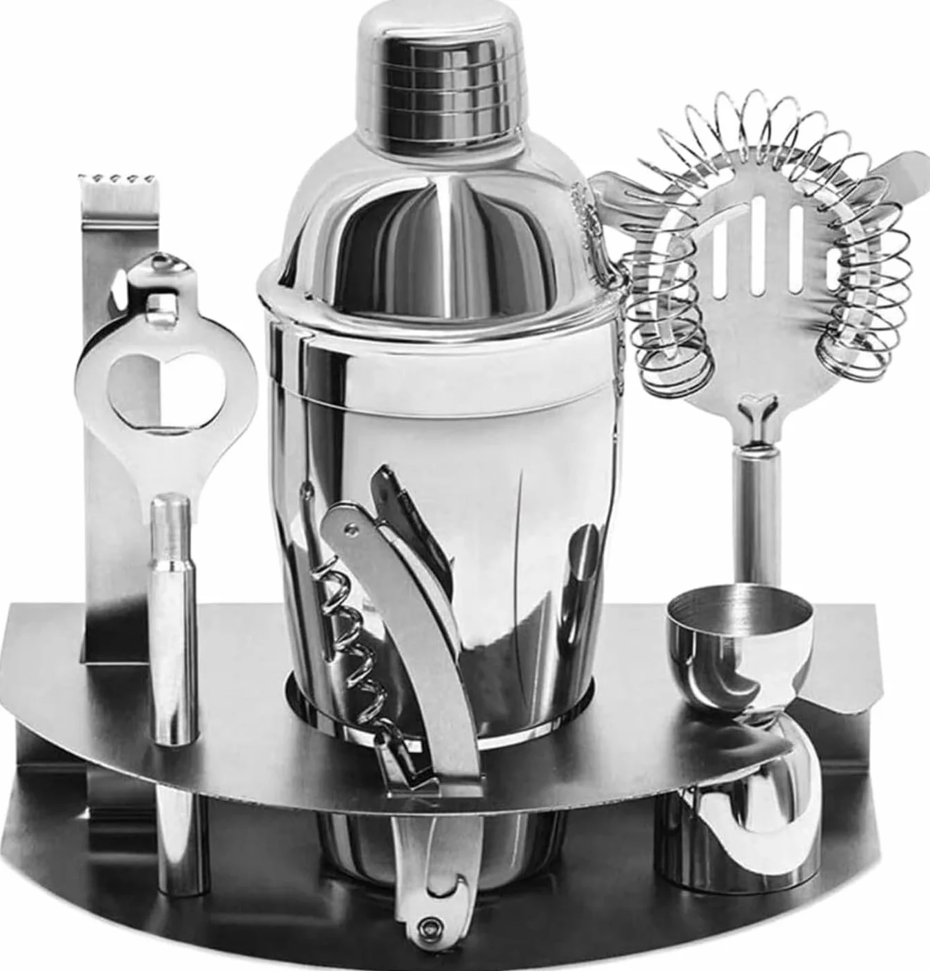 Set de Cóctel 7 Piezas de Acero Inoxidable con Soporte Expositor, Kit de Barman Completo 550ml para Home Bar y Fiestas | Set de Mixología Profesional para Principiantes y Expertos
