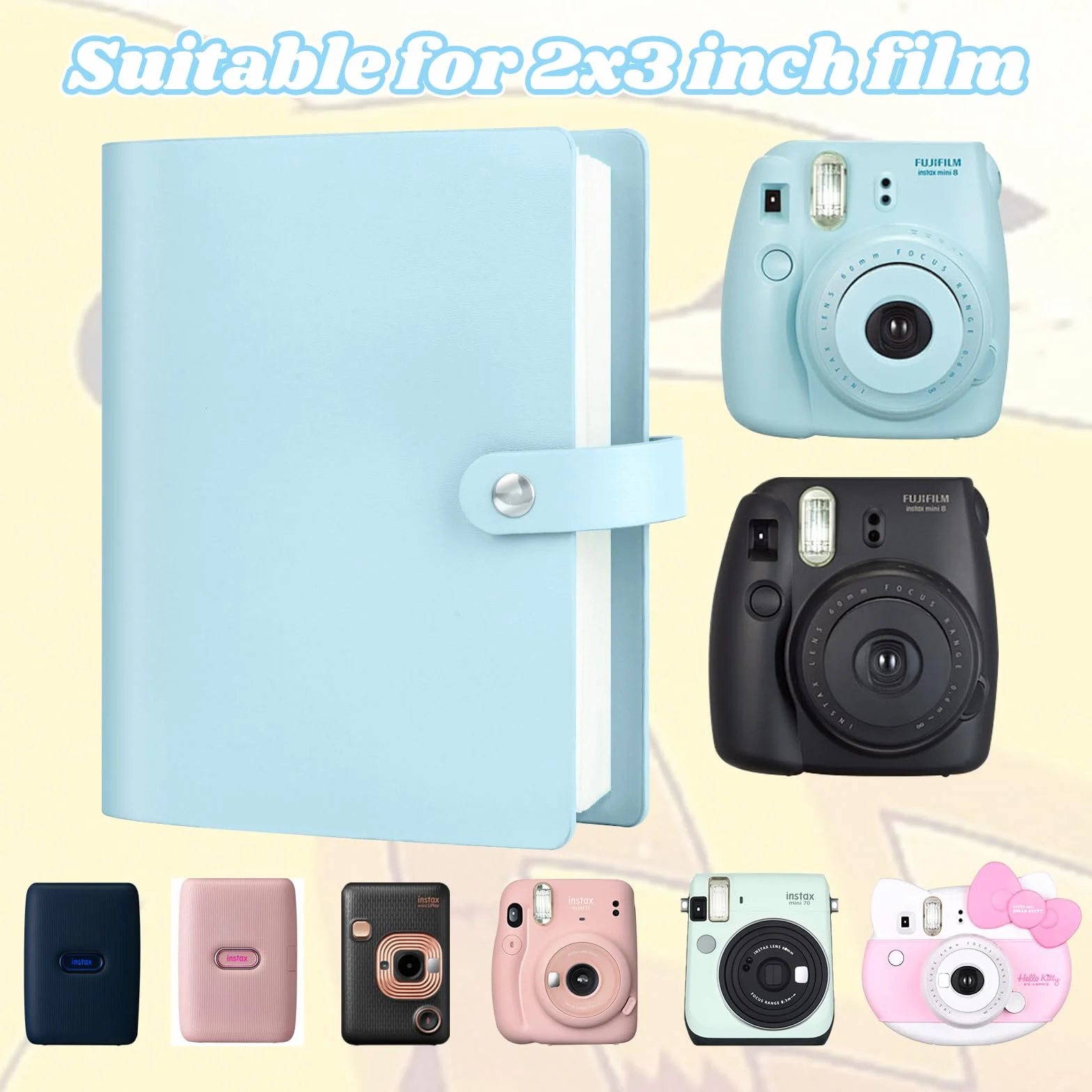Álbum de Fotos con 320 Bolsillos para Cámaras Instantáneas Fujifilm Instax Mini 12/11/9/40/99/90/8/7 Evo y Polaroid Snap/Z2300/SocialMatic, Compatible con Fotos de 86x54 mm (azul pastel)