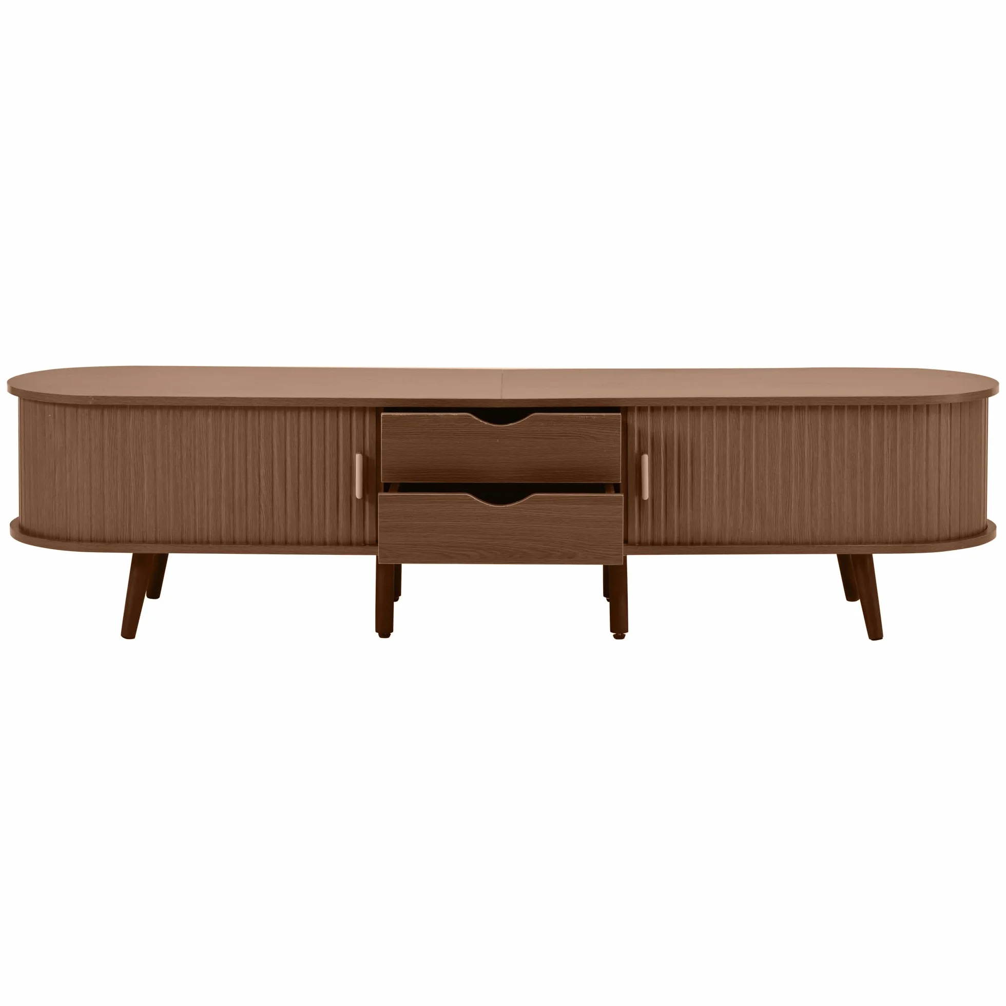 Armario de TV de salón con espacio de almacenamiento y tablero redondo de madera de densidad media con 2 cajones, apto para 175 x 40 x 42 cm
