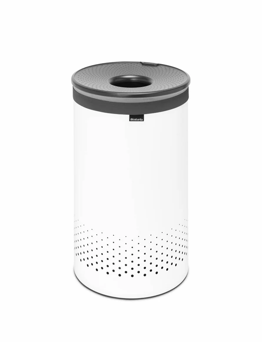 Brabantia - Cubo para la ropa sucia - Tapa de plástico manos libres - Agujeros de ventilación - Bolsa portátil para la ropa sucia en el interior - Apertura rápida - Blanco - 60L