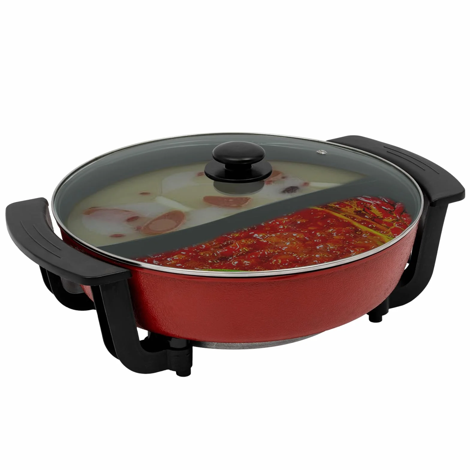 Estufa Eléctrica Multifunción 1360W Olla Hot Pot Eléctrico Fondue Shabu con Partición Temperatura Ajustable para 3-4 Personas