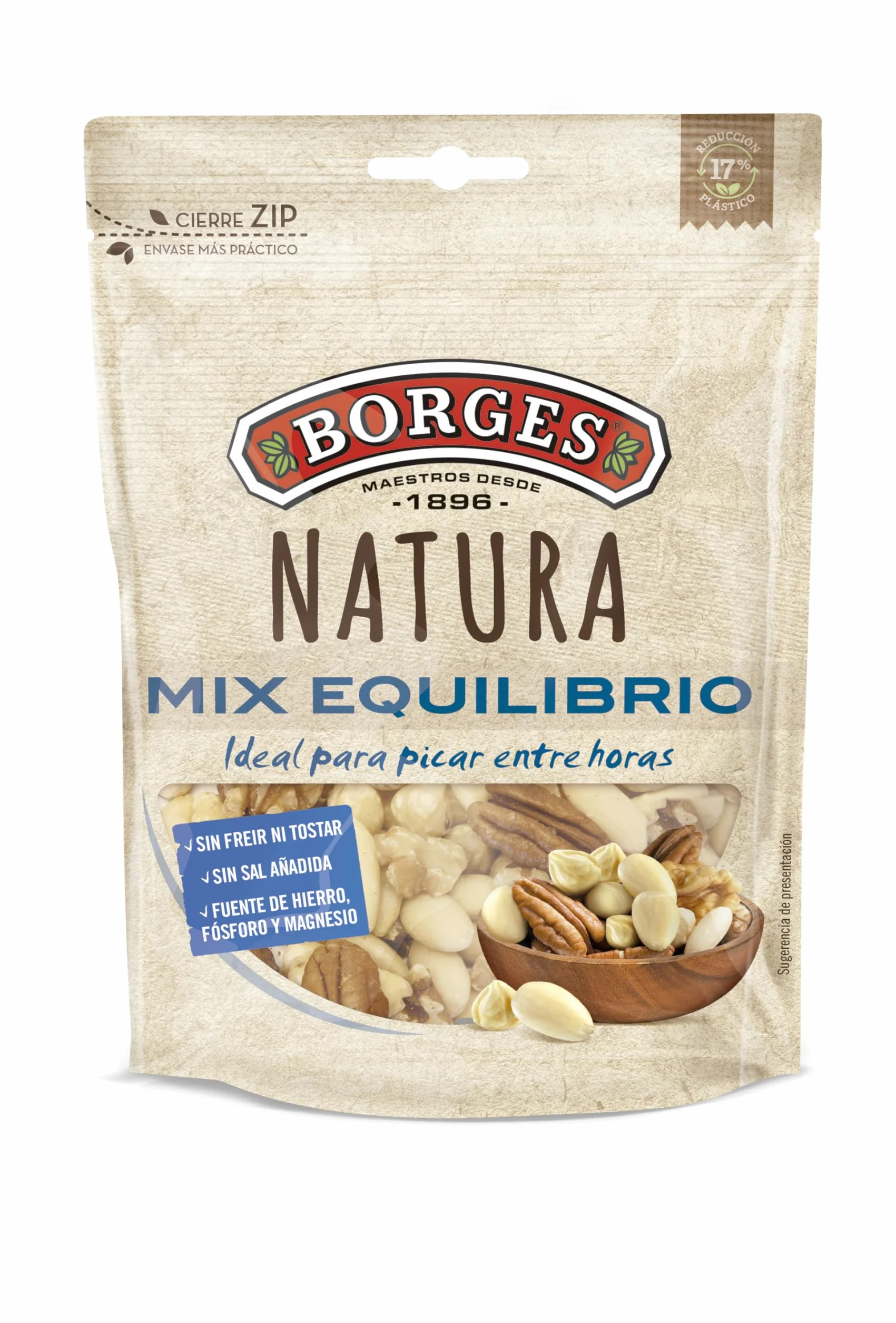 Borges Cocktail Variado de Nueces de California Almendras Avellanas y Nueces Pecanas Natura Equilibrio 130g