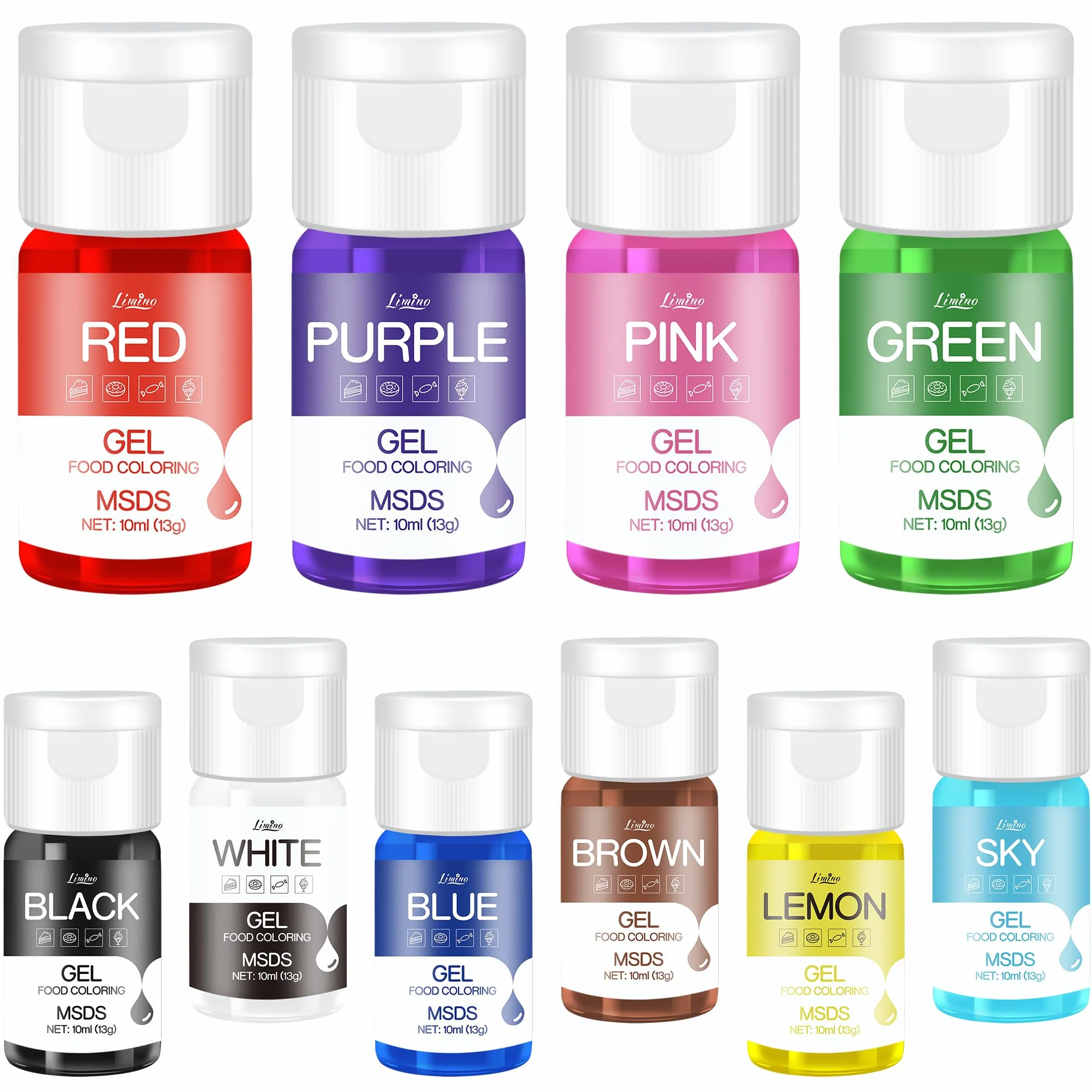 Gel Food Coloring 10 x 13g - Colorante Alimentario Gel para Pastel Decorar, Hornear, Fondant