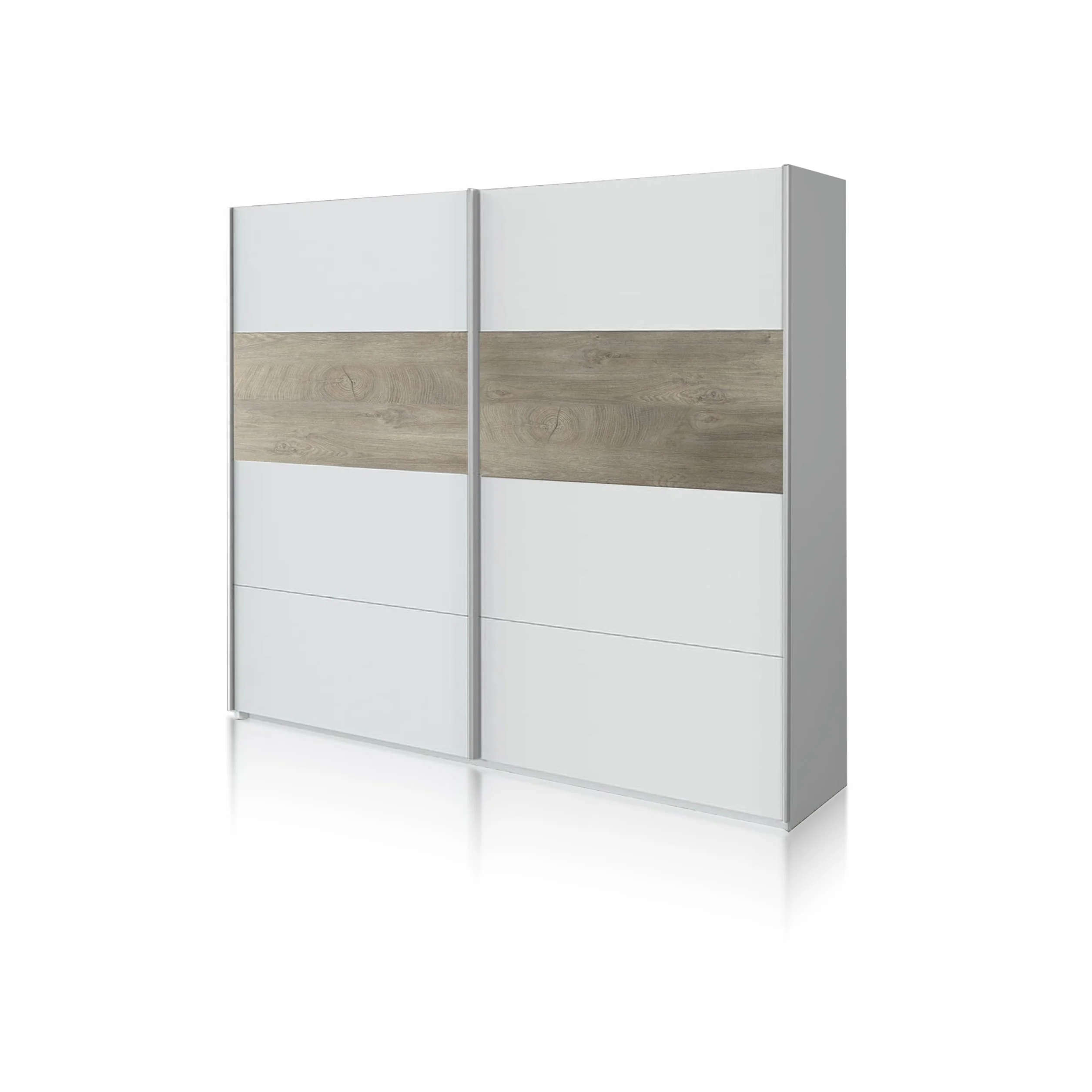 duehome | Armario 2 Puertas Correderas para Dormitorio o Habitación, Modelo Brike, Acabado en Blanco Artik y Roble Alaska, Medidas: 180 cm (Largo) x 200 cm (Alto) x 60 cm (Fondo)