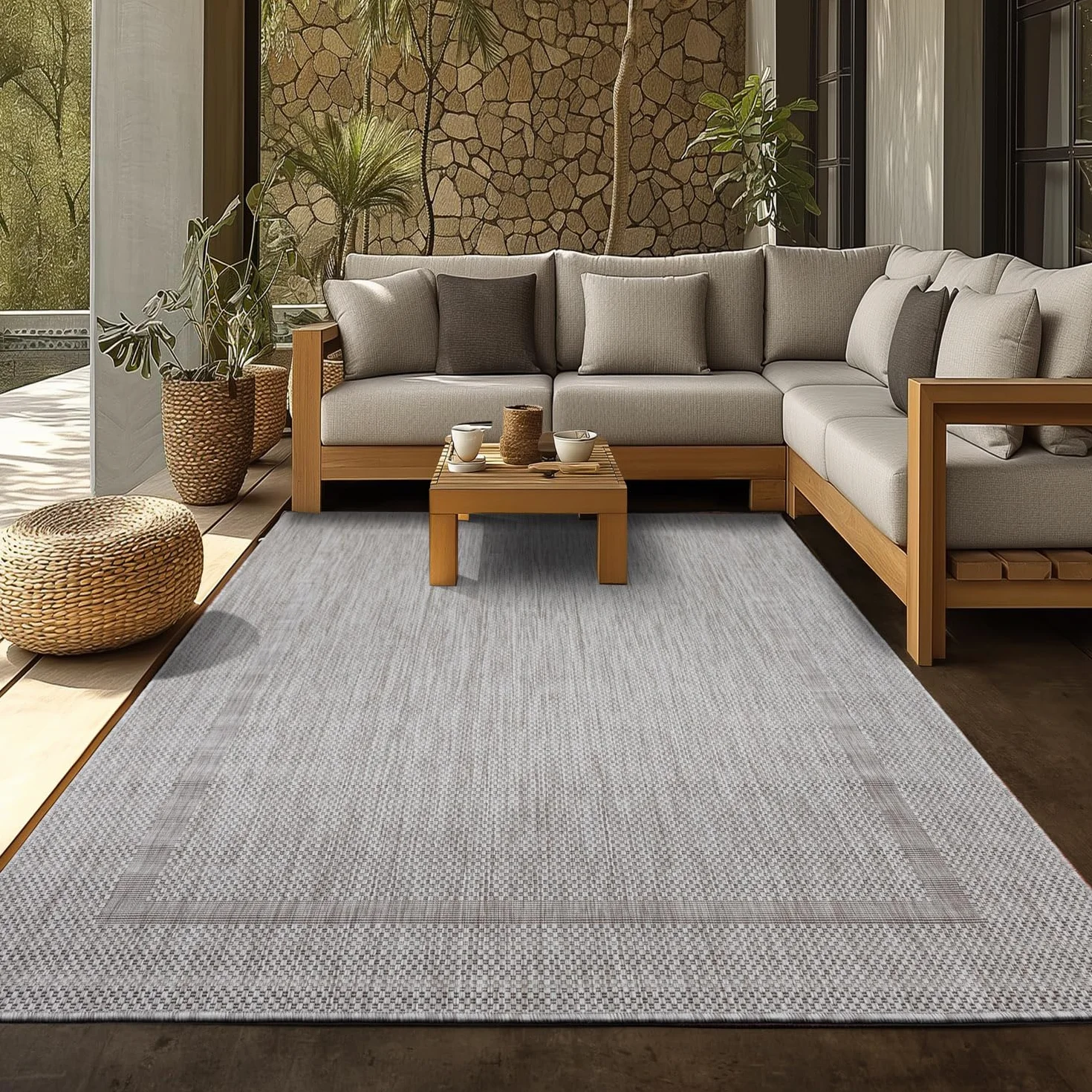 SIMPEX Alfombra de Exterior, Unicolor - Monocromo, Alfombra Color Plata, 240 x 340 cm, Alfombras de Estilo Moderno, Cocina, balcón, terraza, jardín, Picnic