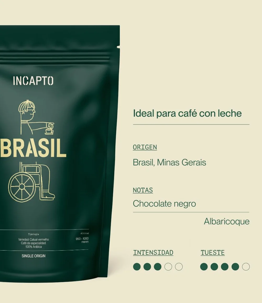Incapto Café en Grano de Especialidad 1kg Brasil 100% Arábica Specialty Coffee 84 puntos SCA Tueste Natural Artesanal