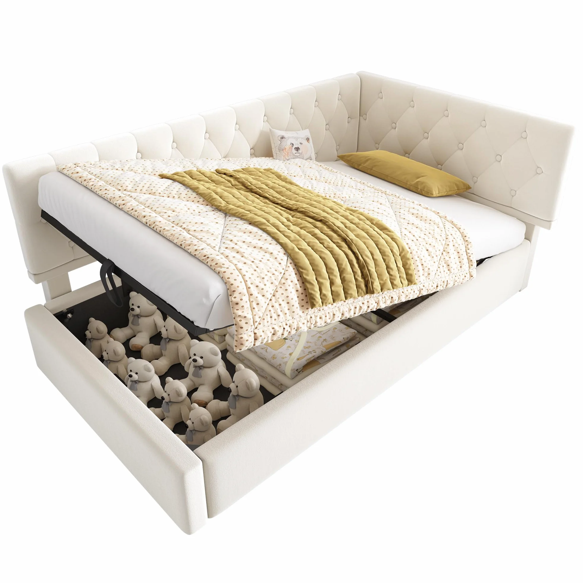 MURUL Cama tapizada, cama de día 90 x 200 cm, sofá cama con almacenamiento hidráulico, cama infantil, cama juvenil, estructura de cama con somier de madera, terciopelo, sin colchón.