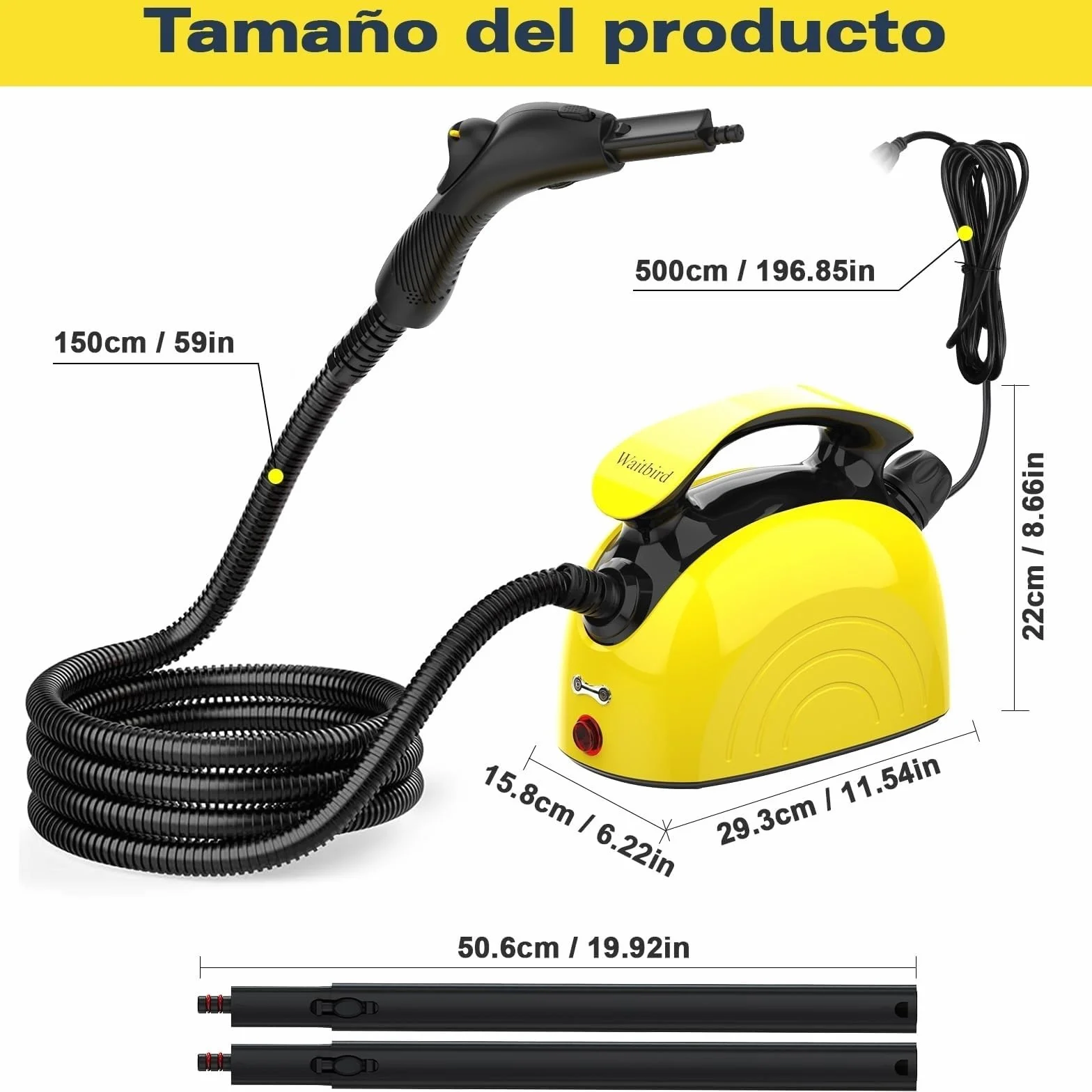 Waitbird Limpiador a vapor 1500W 4,5 bares 120°C 1100 ml 21 accesorios