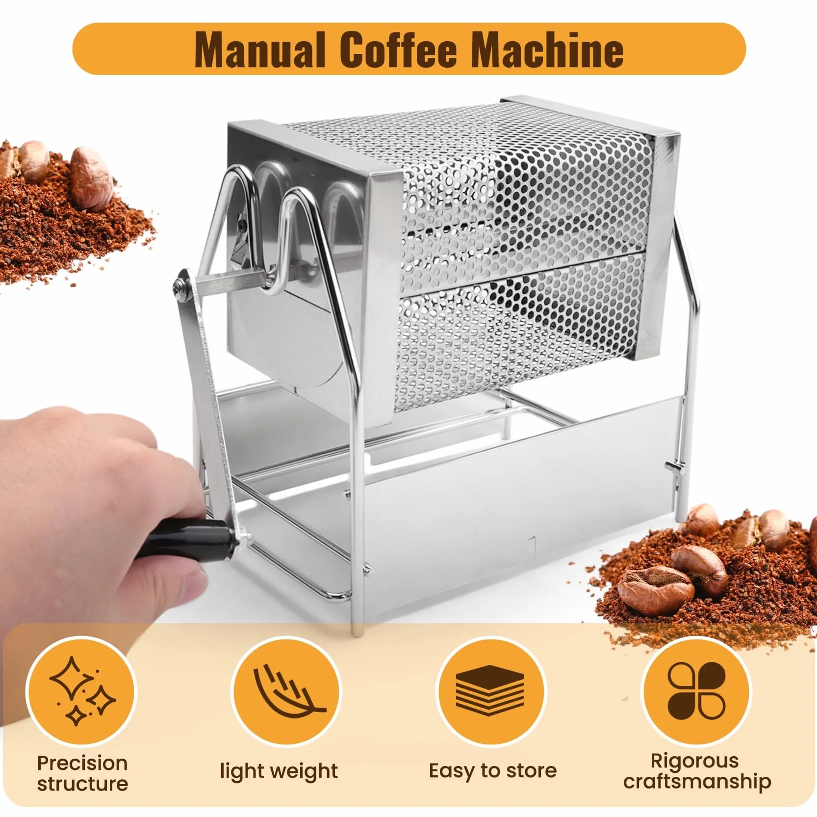 Tostador de café de acero inoxidable tipo tambor para granos, frutos secos