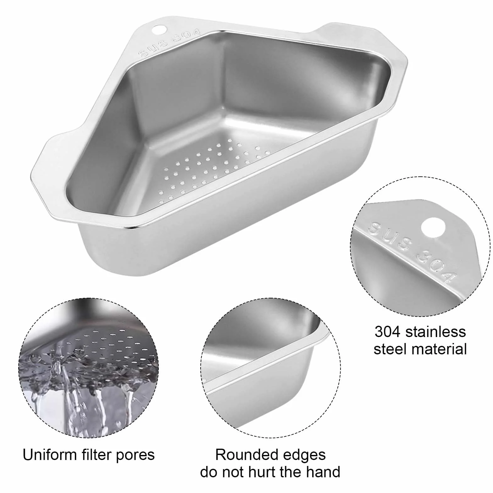 Cesta de Drenaje de Acero Inoxidable, Colador Triangular para Fregadero de Cocina