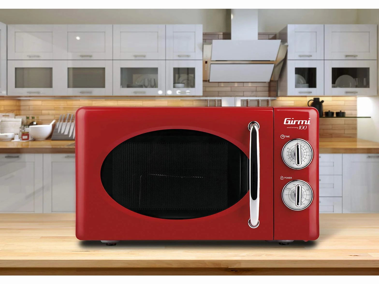 Girmi FM21 - Horno microondas combinado, diseño vintage, 20 litros, 700+800 W, rojo