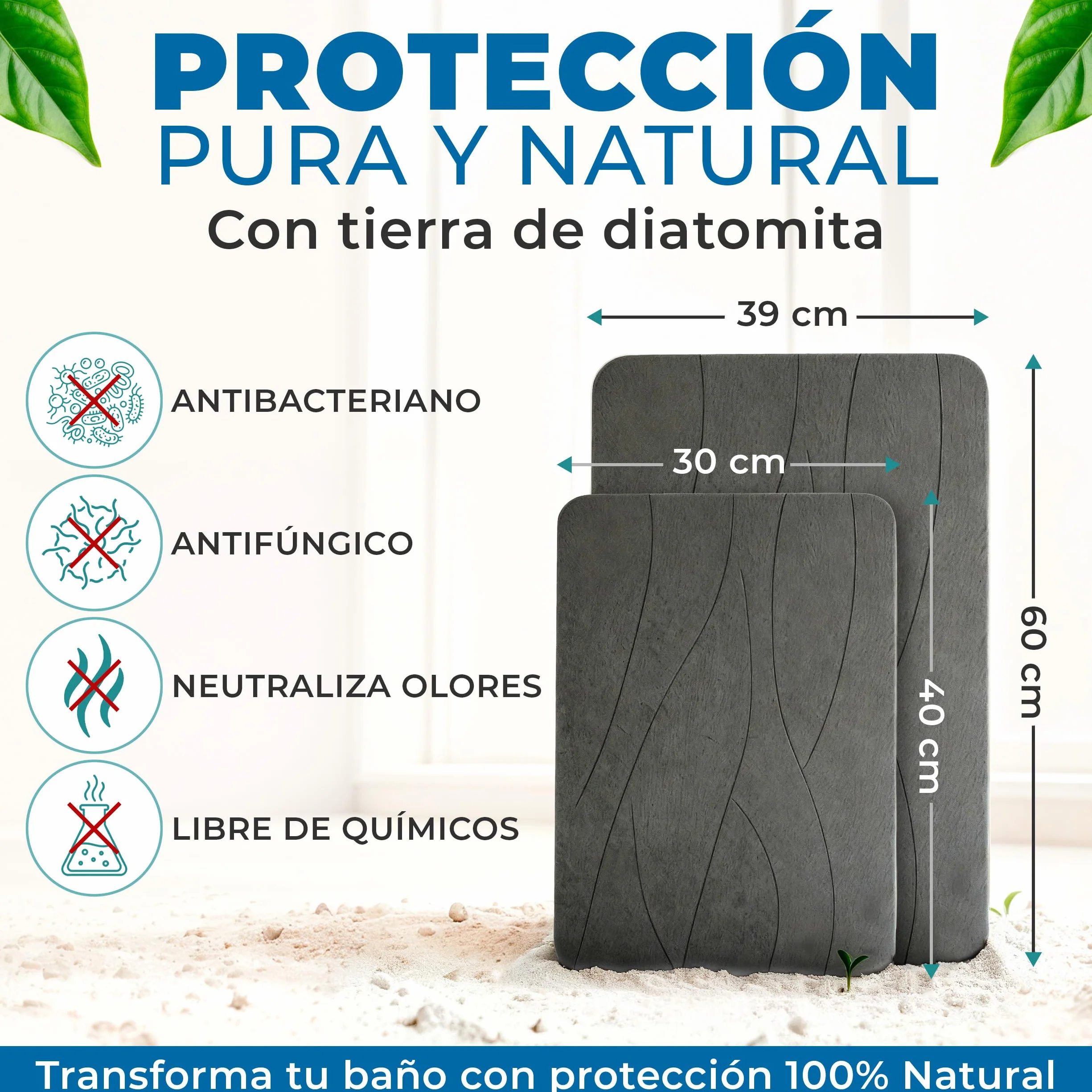 Alfombra Diatomita Baño Antideslizante Antibacteriana Secado Rápido 60x39 cm Gris Oscuro