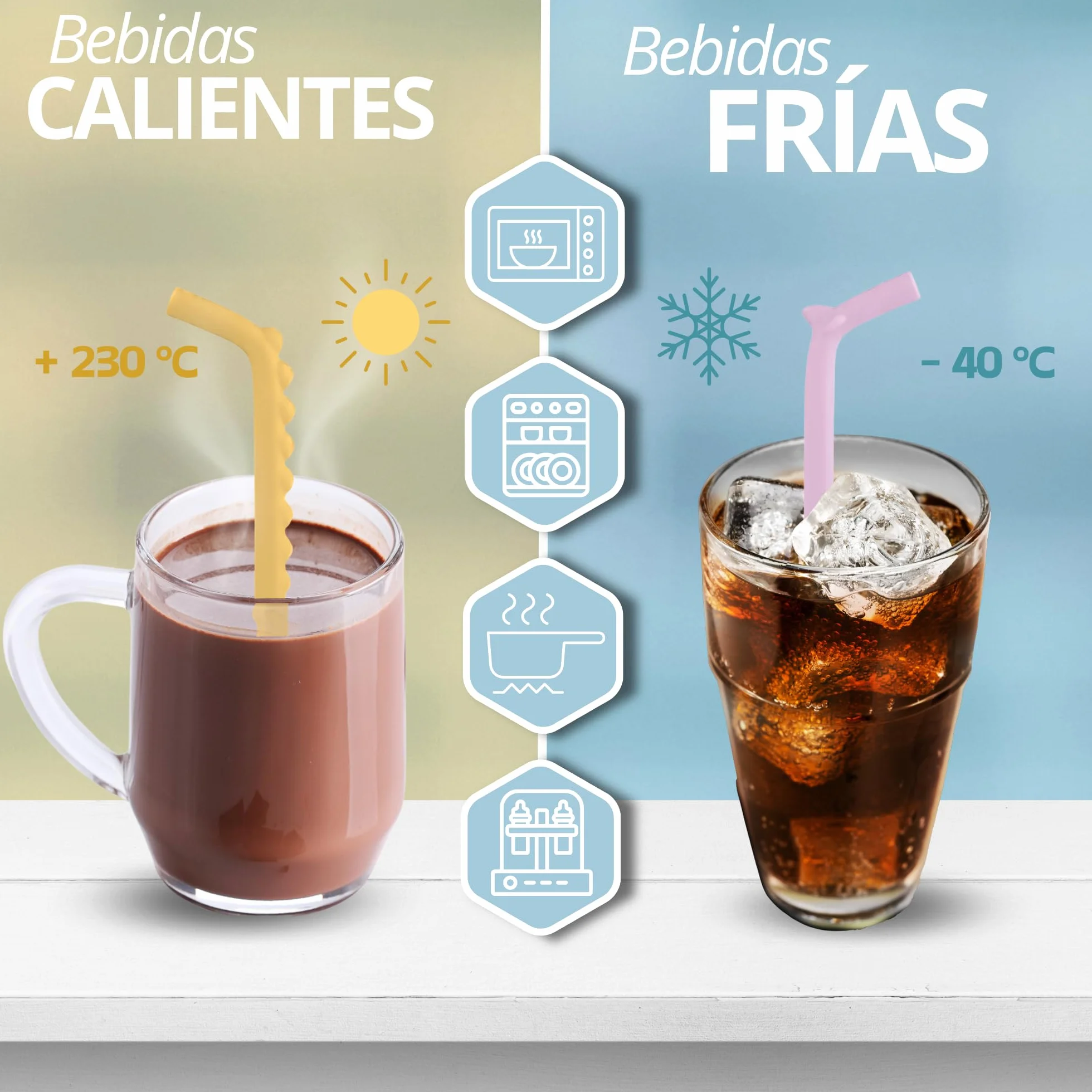 Pajitas reutilizables silicona niños Pack 6 + Cepillo Limpieza Sin BPA LFGB