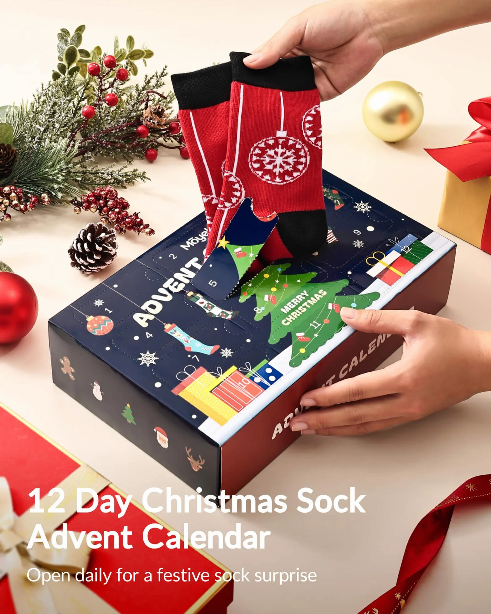 Moyel Calendario Adviento Calcetines 12 pares 8-12 Años Navidad Regalo Niño Niña