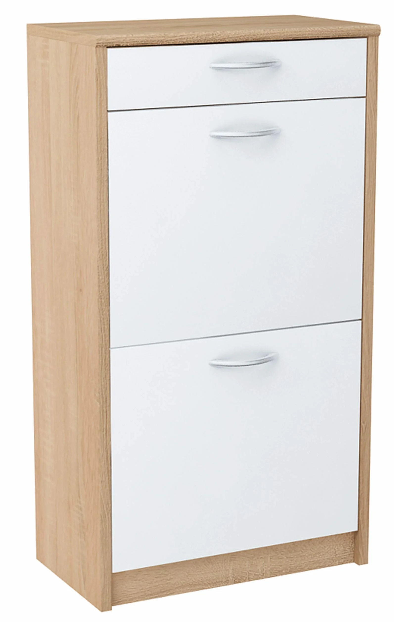 MATKAM Mueble Zapatero 2D1S de Aspecto Moderno, Ancho 50 x Alto 92 x Fondo 28 cm, Tablero de Mueble Laminado 16 mm, con Panel Trasero (Frente de Roble Sonoma en Blanco)