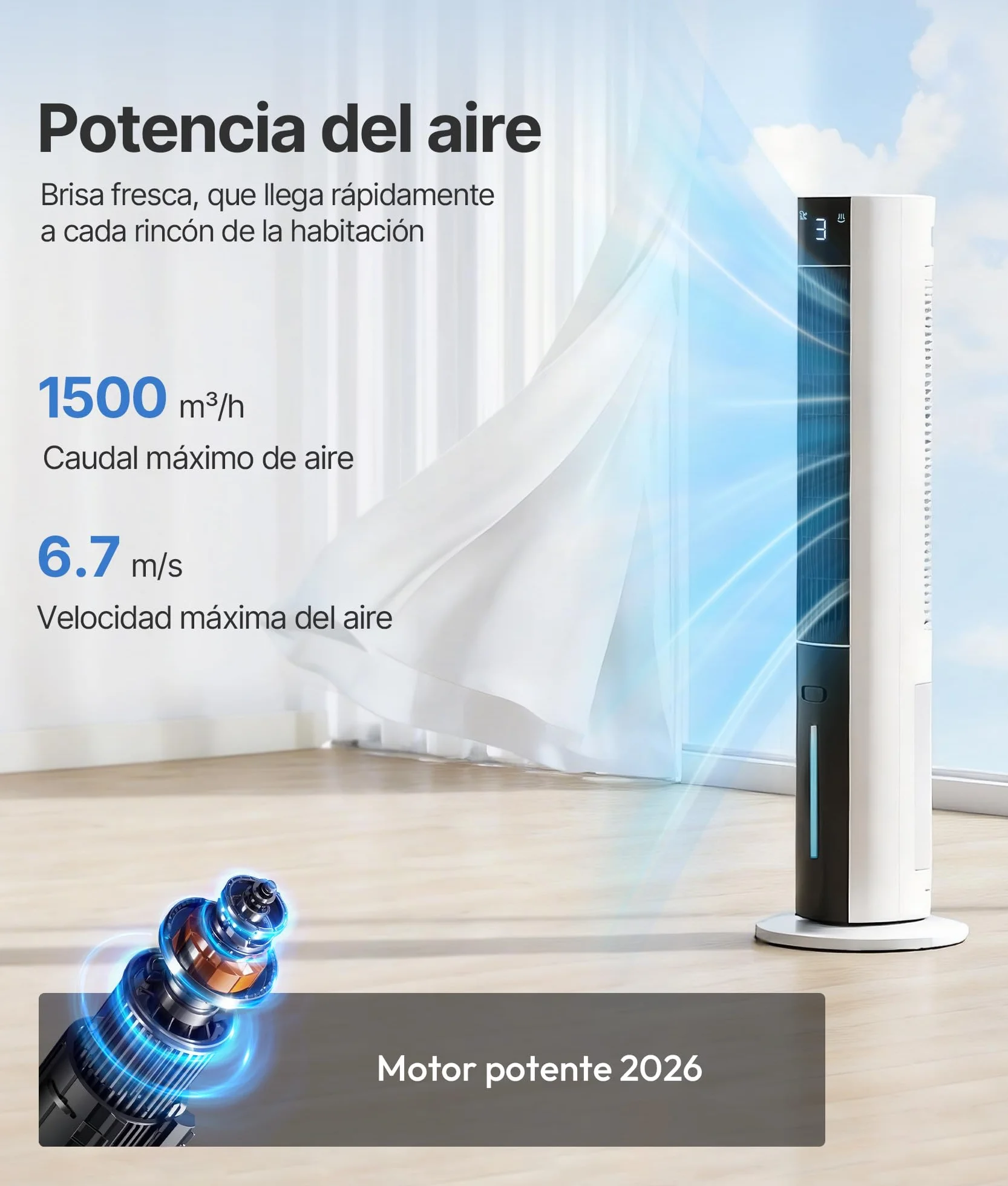 Climatizador Evaporativo Portátil- Alternativa al Aire Acondicionado Portatil Enfriador de Aire Silencioso,3 Modos, Temporizador 12H, Mando, Función Aroma, Blanco