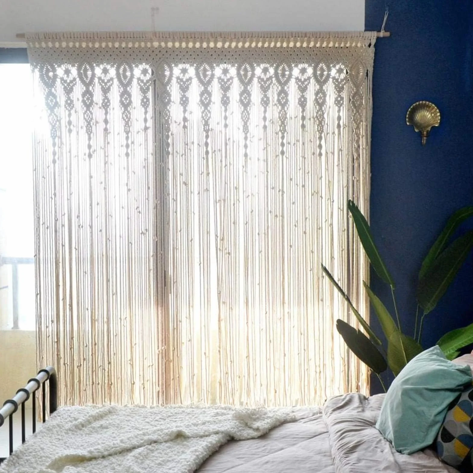 Cortina de macramé para Colgar en la Pared, Tapiz Boho para Puerta, Ventana, Divisor de Armario, Decoración de la Boda