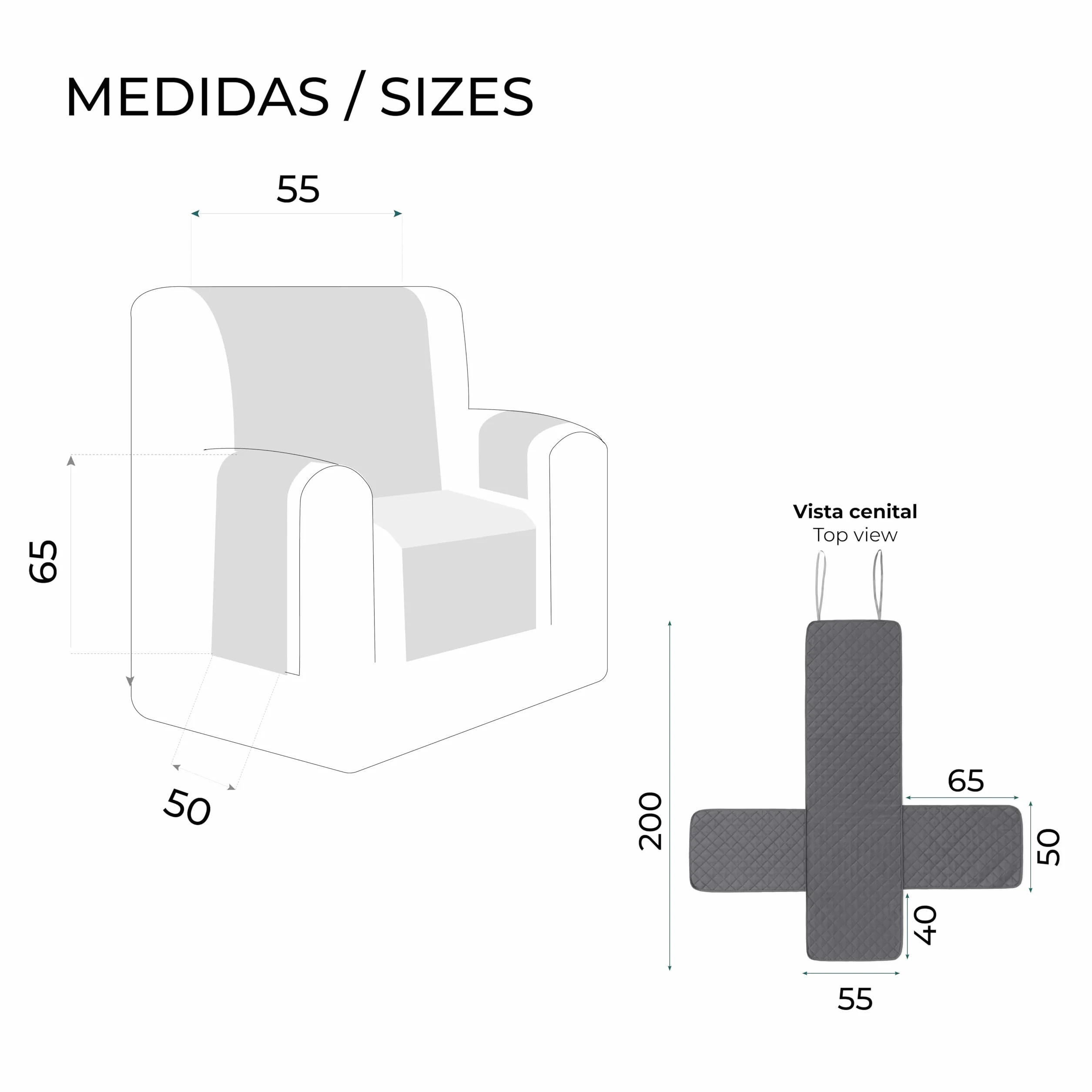 Funda Cubre Sillón Due Acolchada Reversible 1 Plaza 55 cm Marfil/Beige Protector de Sillón Relax y Orejero