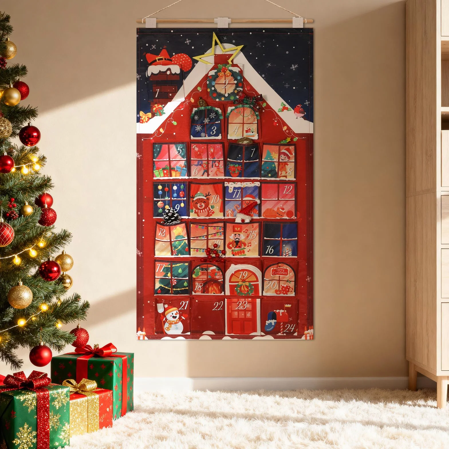 DPKOW Original Casa Calendario Adviento para Rellenar Vacio Tela Navidad DIY