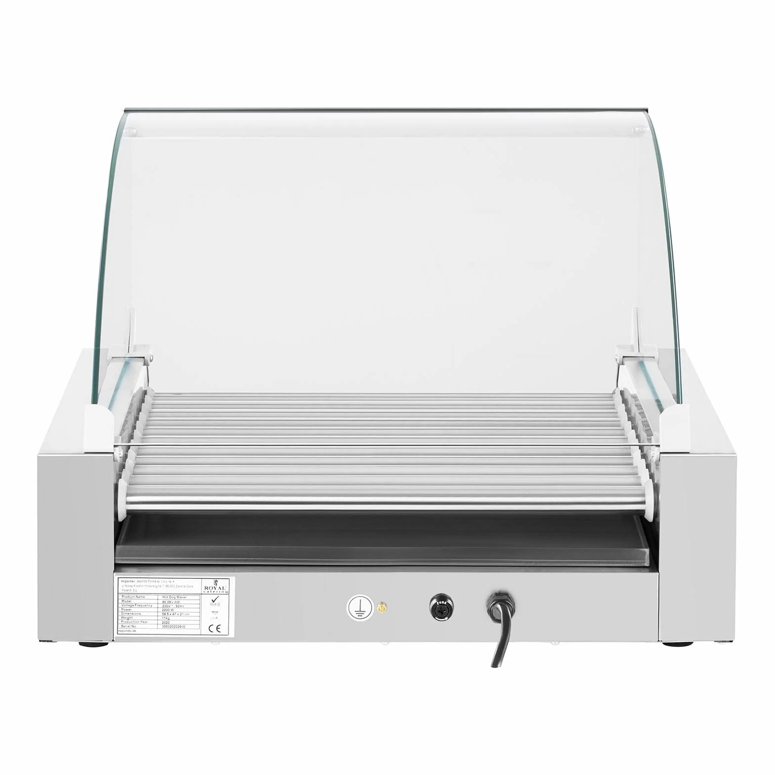 Royal Catering RCHG-11E Asador de perritos calientes 11 Rodillos 1850W 230 V Acero inox